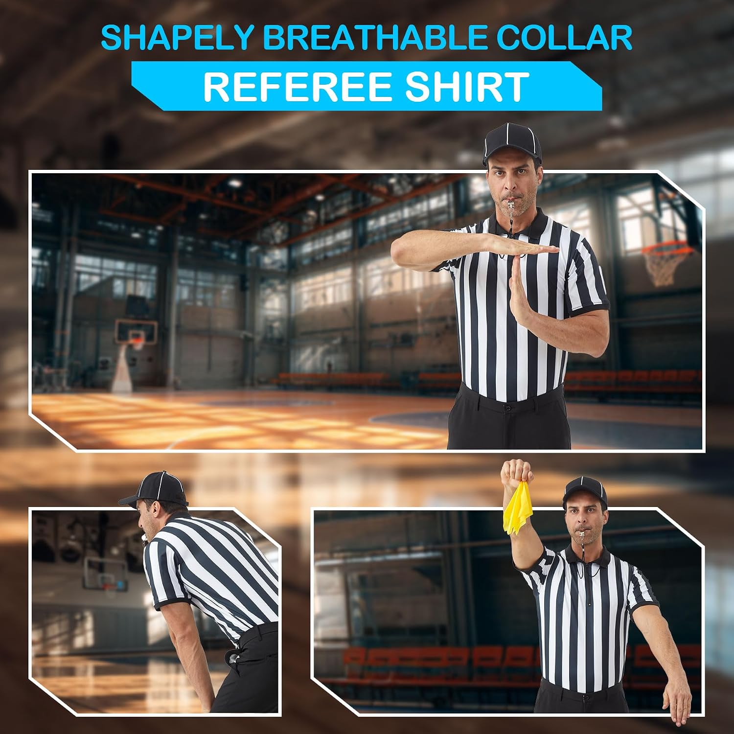Detalle de COSPELEY Referee Costume Set, Striped Jersey Shirt and Matching Hat