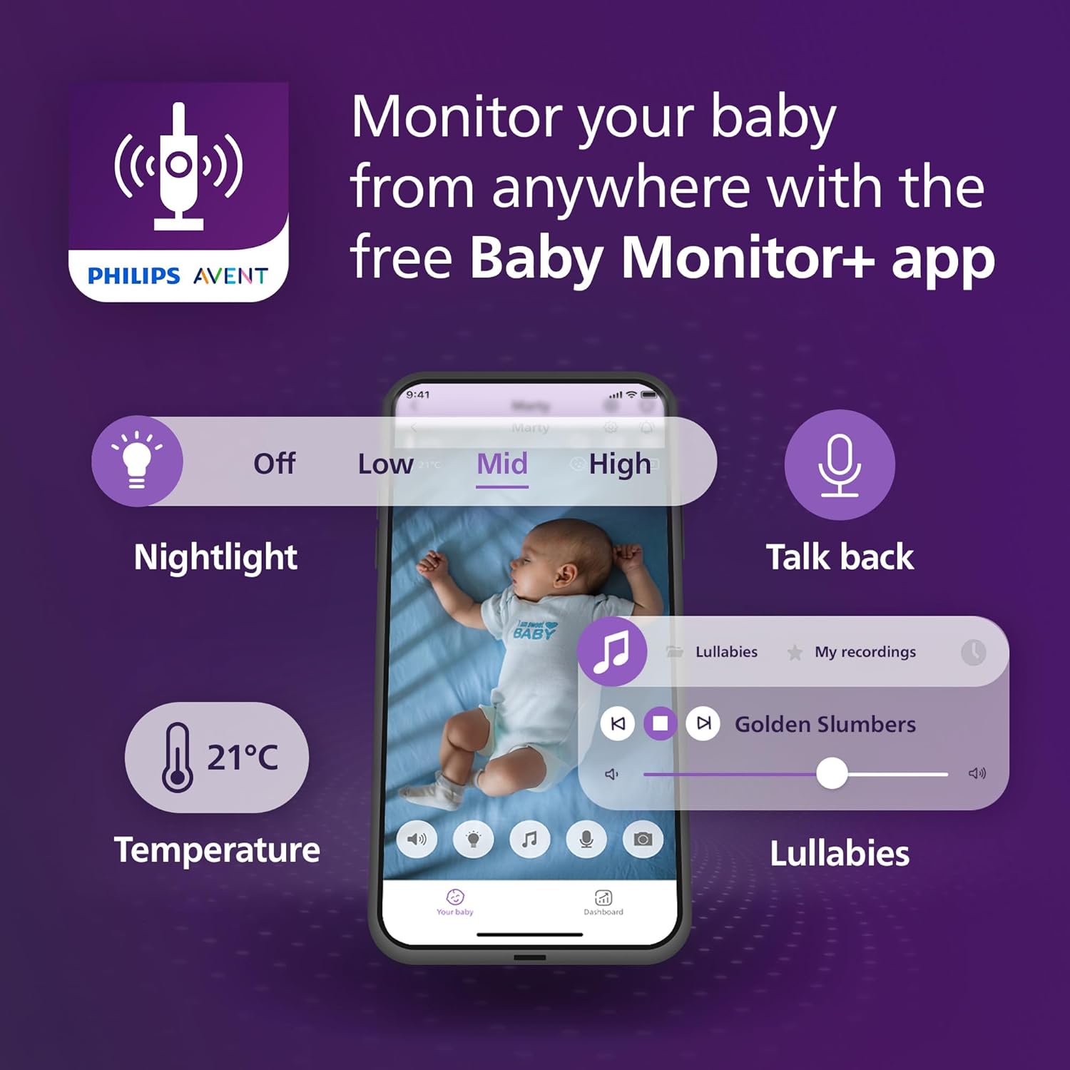 Thumbnail 4 de Philips Avent Connected Baby Monitor with WiFi (Model SCD951/26) with HD camera, WiFi/app and infrared night vision