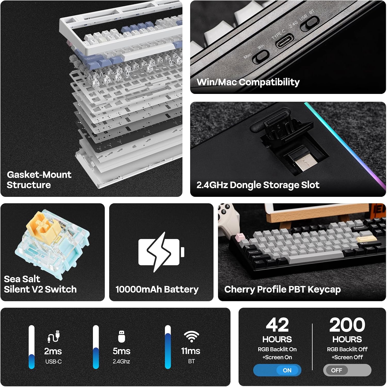 Detalle 2 de EPOMAKER TH108 PRO mechanical keyboard 10000 mAh 🔌