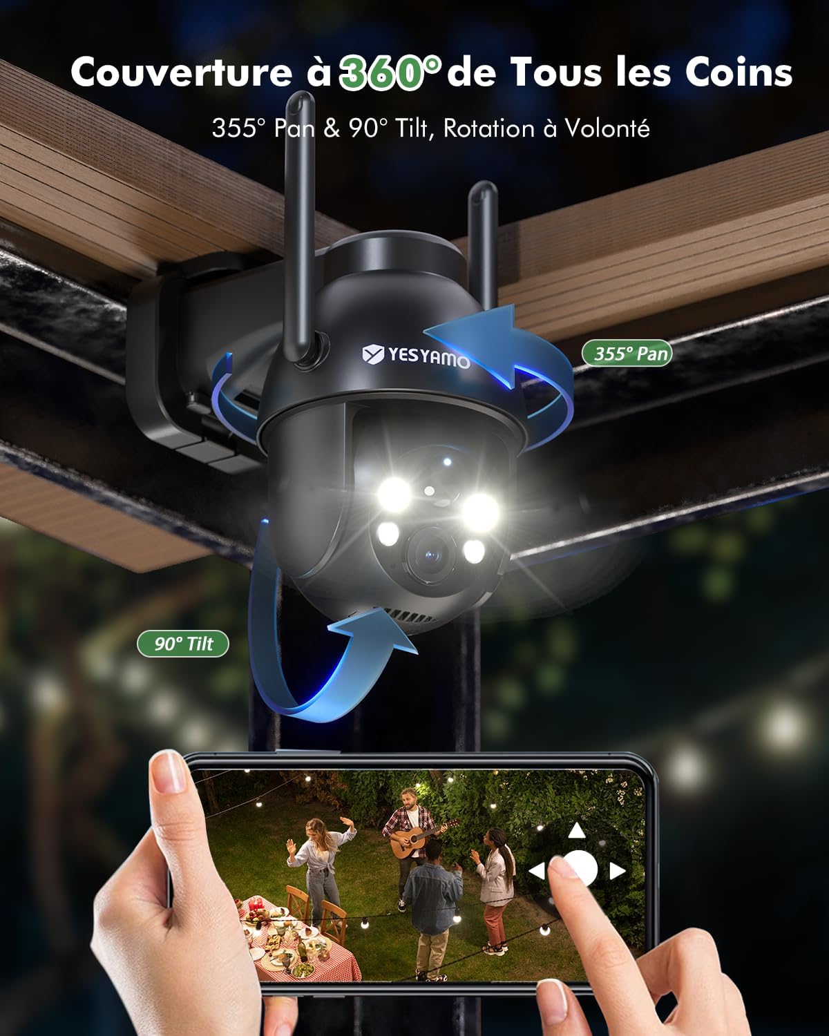Detalle de YESYAMO 2K Caméra de surveillance extérieure sans fil solaire