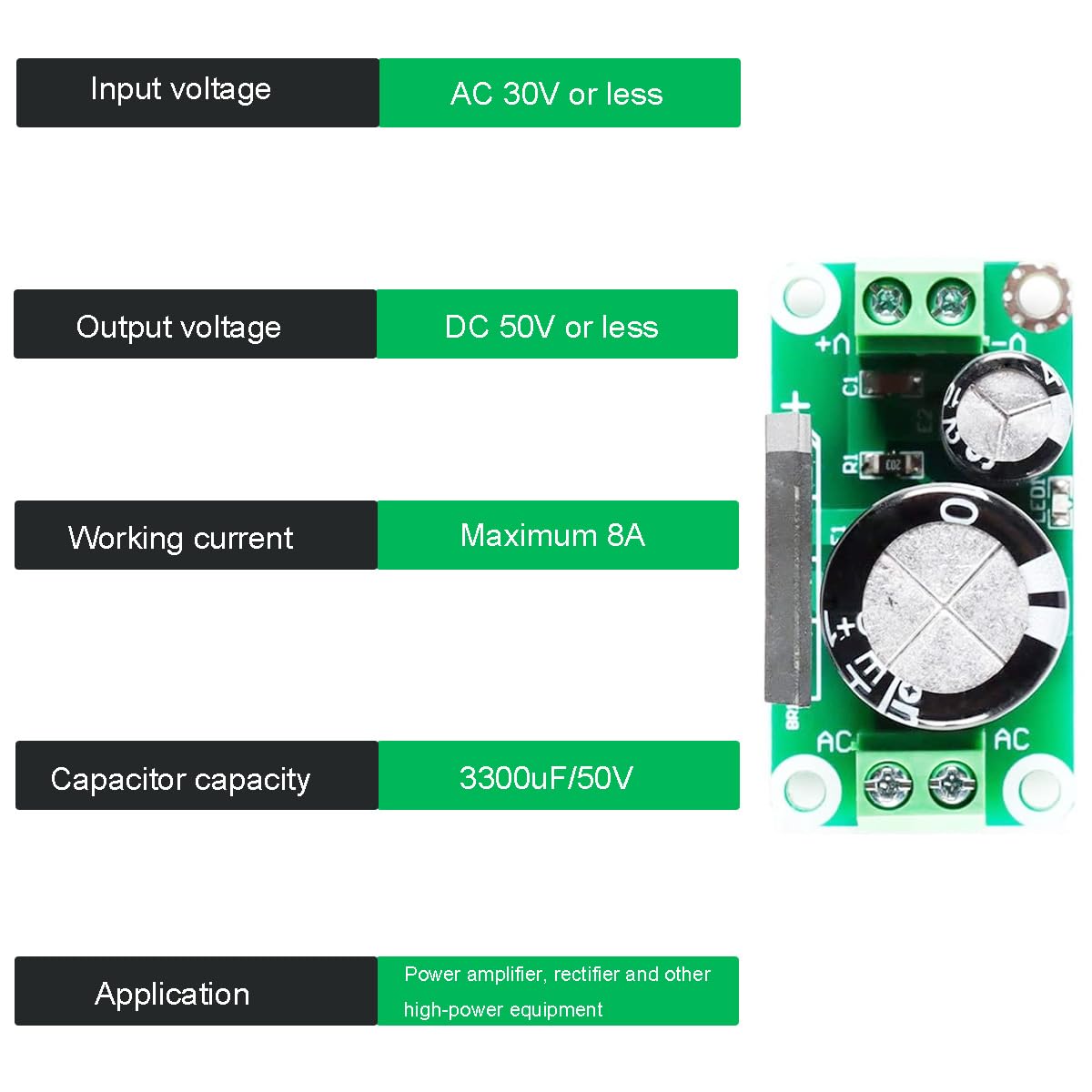 Detalle de Youmile 2-Pcs Single Power Module Rectifier Filter Board 3300uF 50V 8A