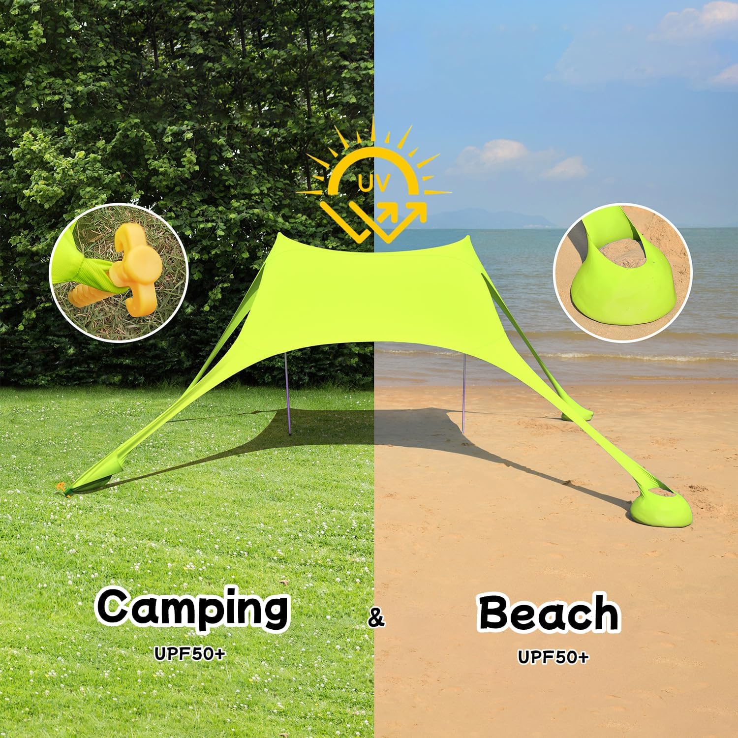Detalle de Floving Strand Schatten Zelt Markise für 4–5 Personen (Grün, L) – wasserfest, leicht & robust