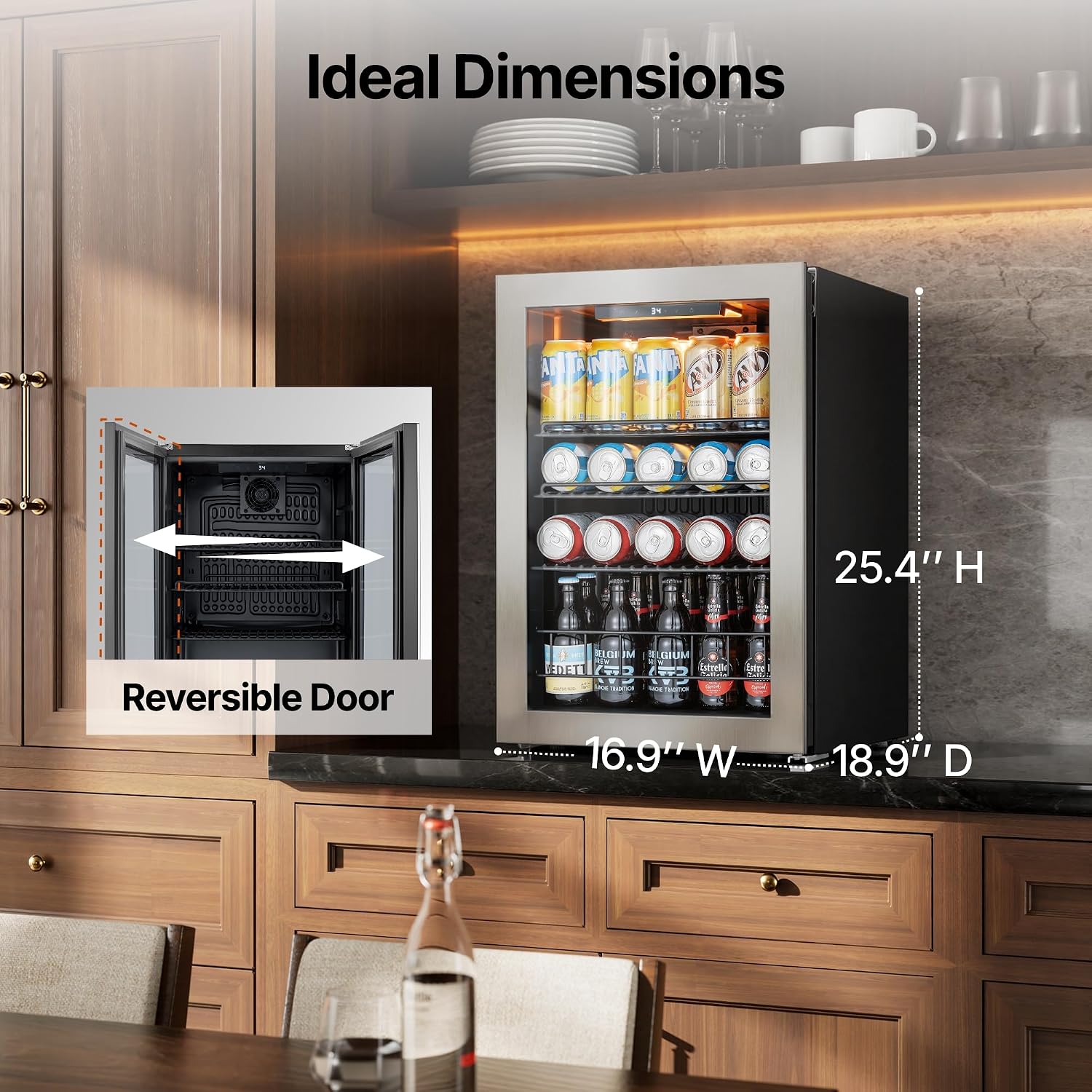 Detalle 2 de Ca'Lefort 85-Can Beverage Refrigerator with Reversible Glass Door and LED Lighting