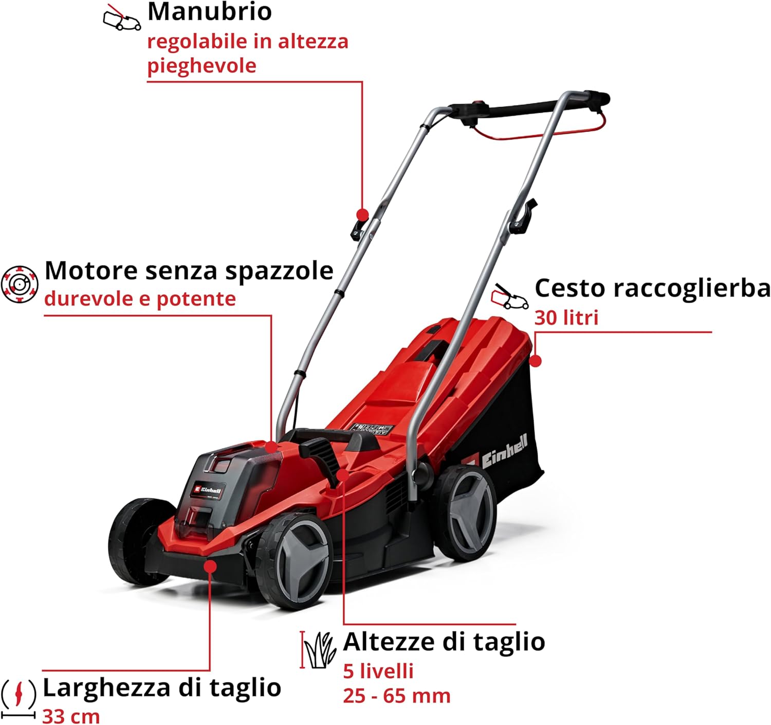 Thumbnail 2 de Einhell 3413266 Tosaerba A Batteria 18V, Nero/Rosso – compatto e robusto per il giardino