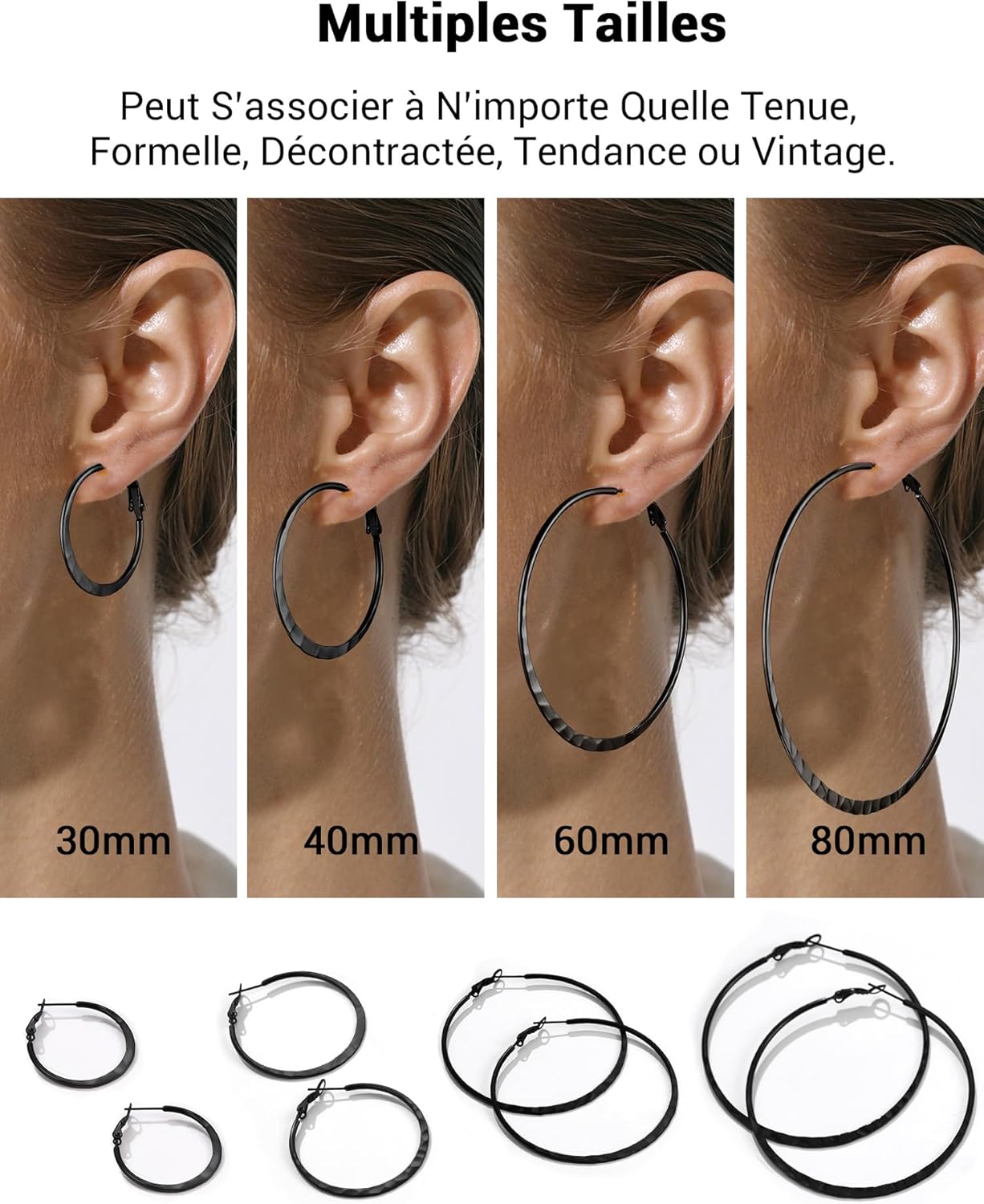 Thumbnail 6 de PROSTEEL Boucles d’oreilles créoles femme en acier inoxydable (30/40/60/80 mm) – anneau plat