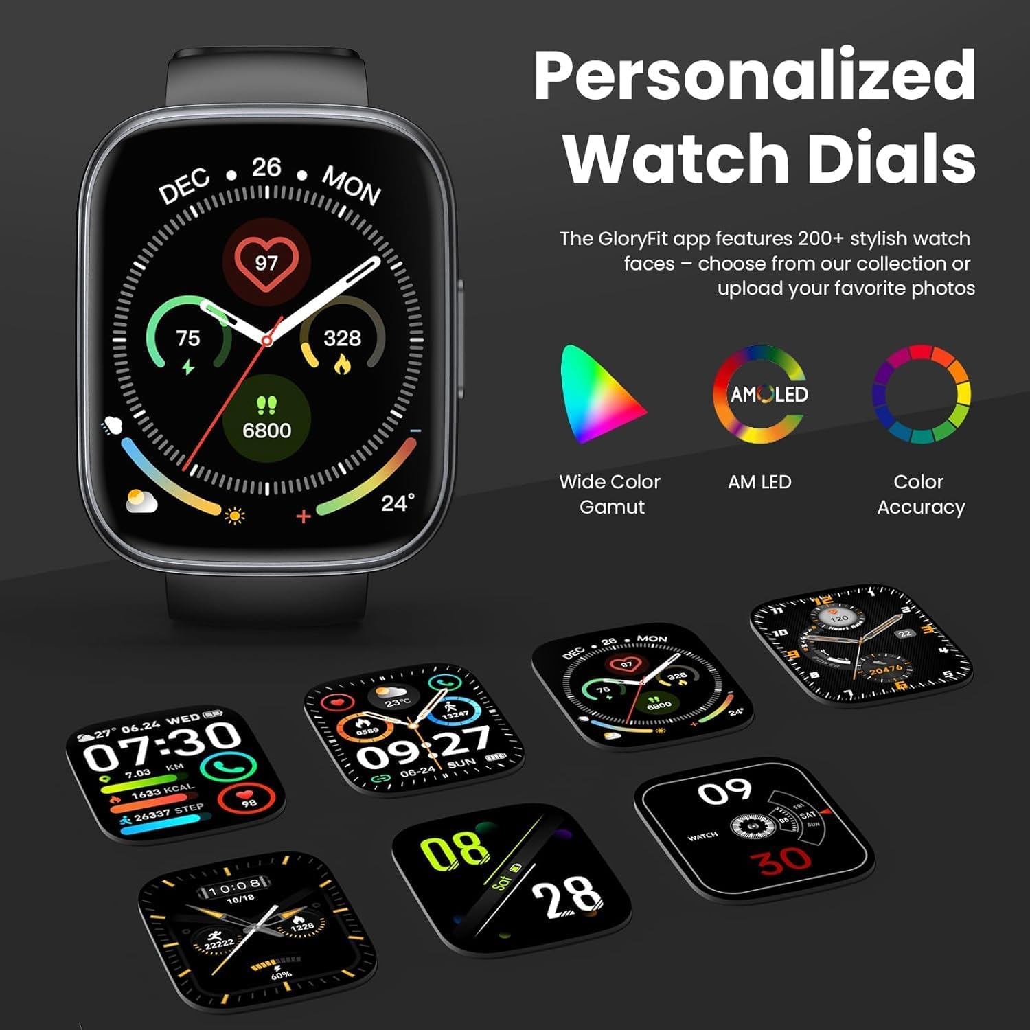 Thumbnail 5 de Poounur T80 Smart Watch with Bluetooth Calling, 1.95" HD Display and 110+ Sport Modes (IP68, Black)