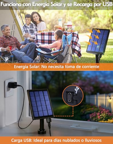 Detalle 2 de ROVLAK Guirnaldas Luces Exterior Solar 15M 25+3 LED G40 – iluminación versátil para jardín y eventos