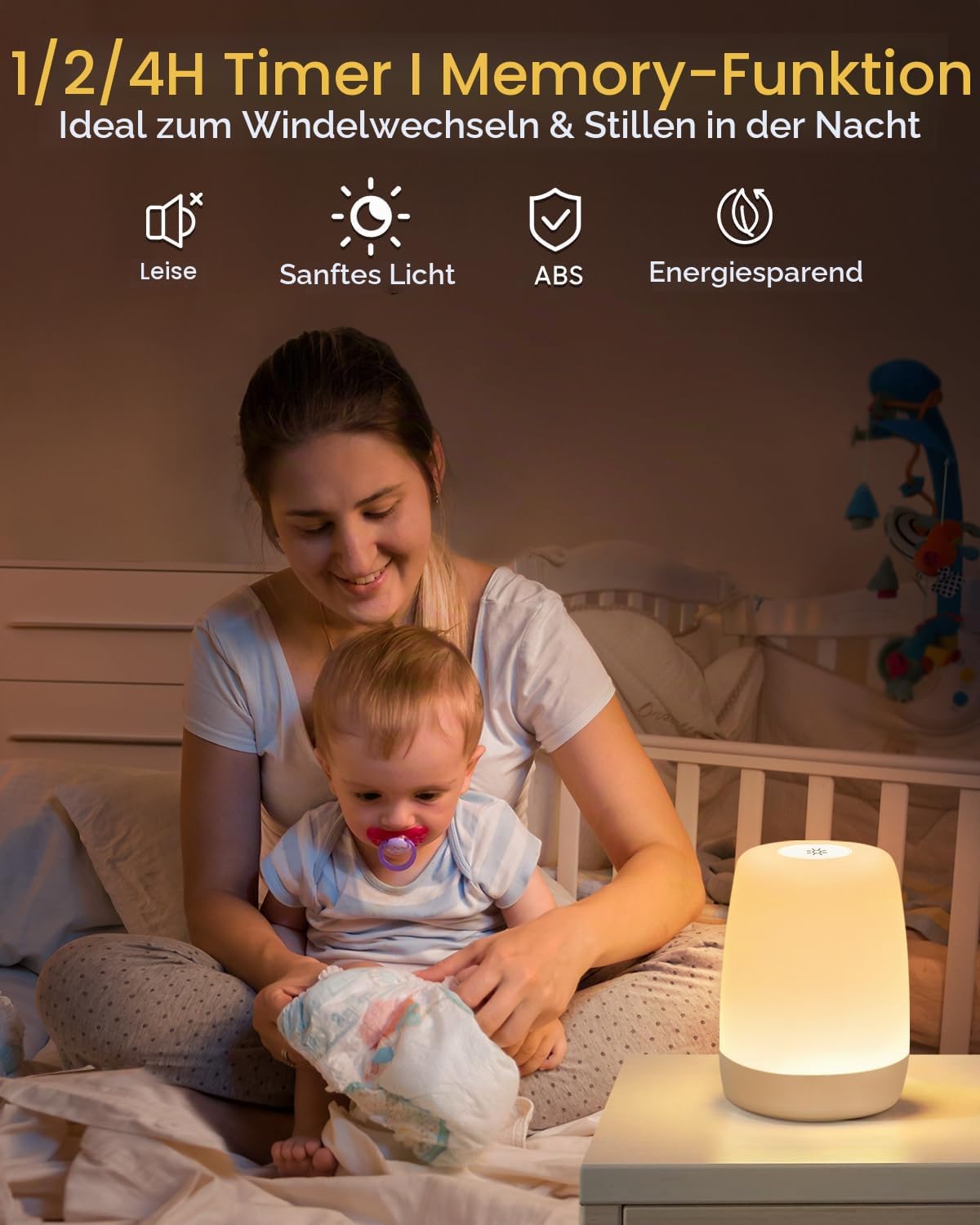 Detalle 2 de FOMYHEARD Nachtlicht Kinderzimmer: Touch-Dimmbar, Warmlicht & RGB‑Spektrum, USB aufladbar