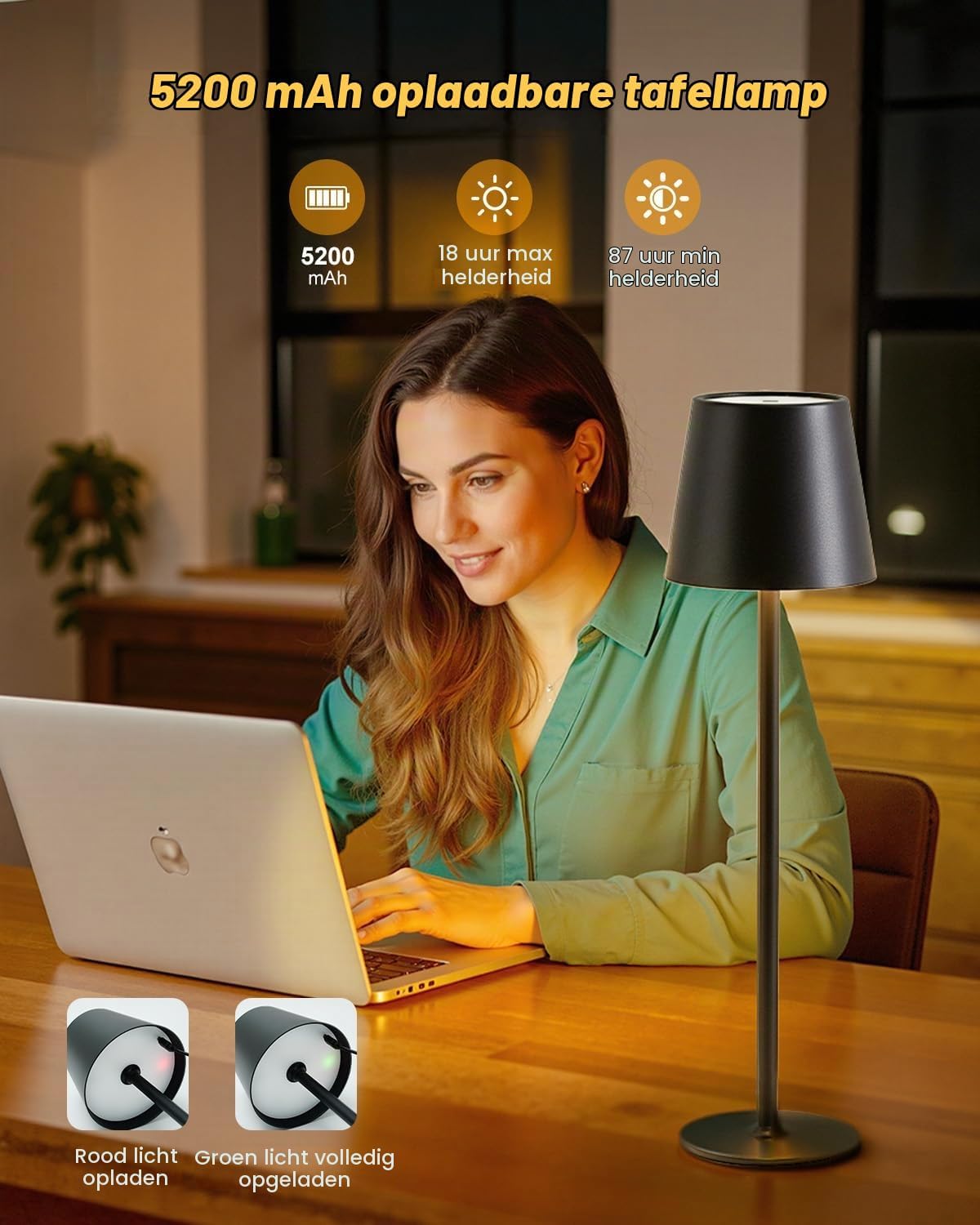 Thumbnail 1 de Bonsery A29 draadloze LED-tafellampen, set van 2, dimbaar met 3 lichtkleuren