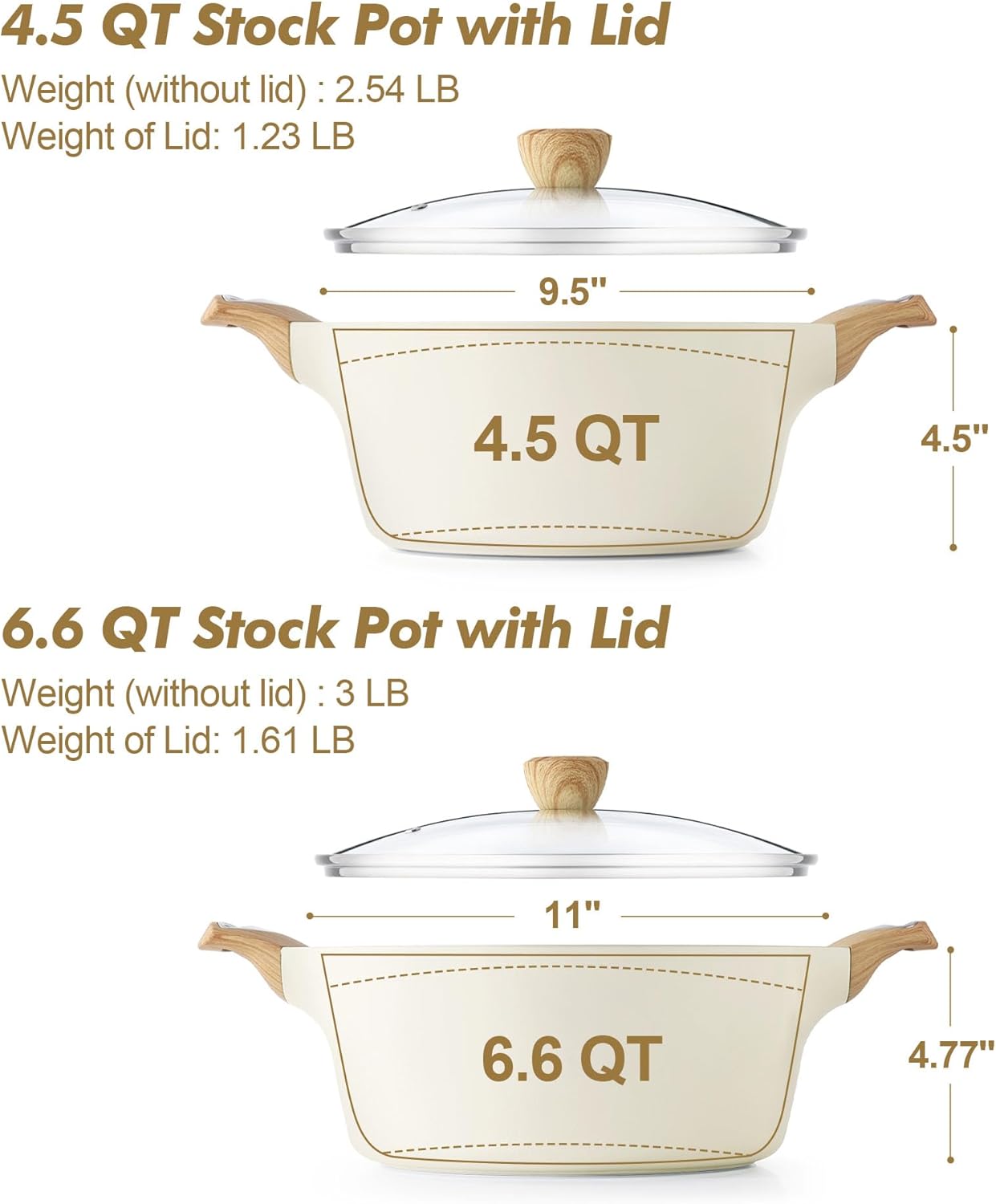 Thumbnail 1 de SENSARTE Ceramic Nonstick Stock Pot Set with Lid (4.5+6.6 QT) — PTFE/PFAS/PFOA Free, Induction Compatible