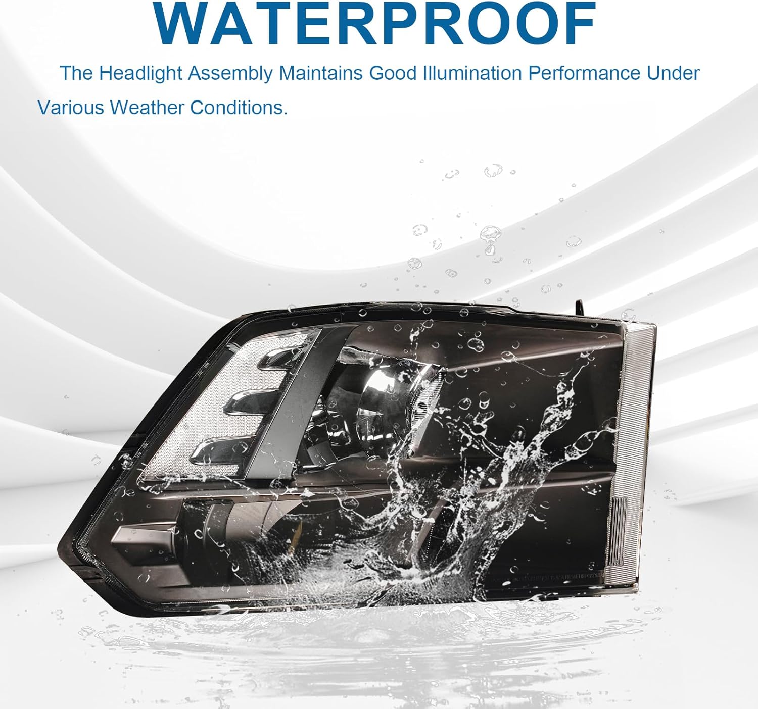 Thumbnail 4 de Fullux Headlights for 2009-2018 Dodge Ram 1500 / 2010-2018 Ram 2500-5500 Quad Style Halogen – Black Housing, Clear Reflector