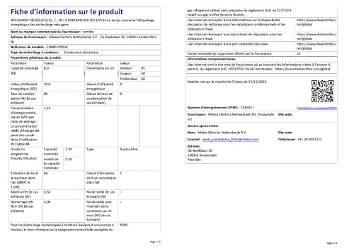 Thumbnail 9 de COMFEE Sèche Linge Pompe à Chaleur 8kg CD08EHP05W – Efficacité douce et programmes dédiés