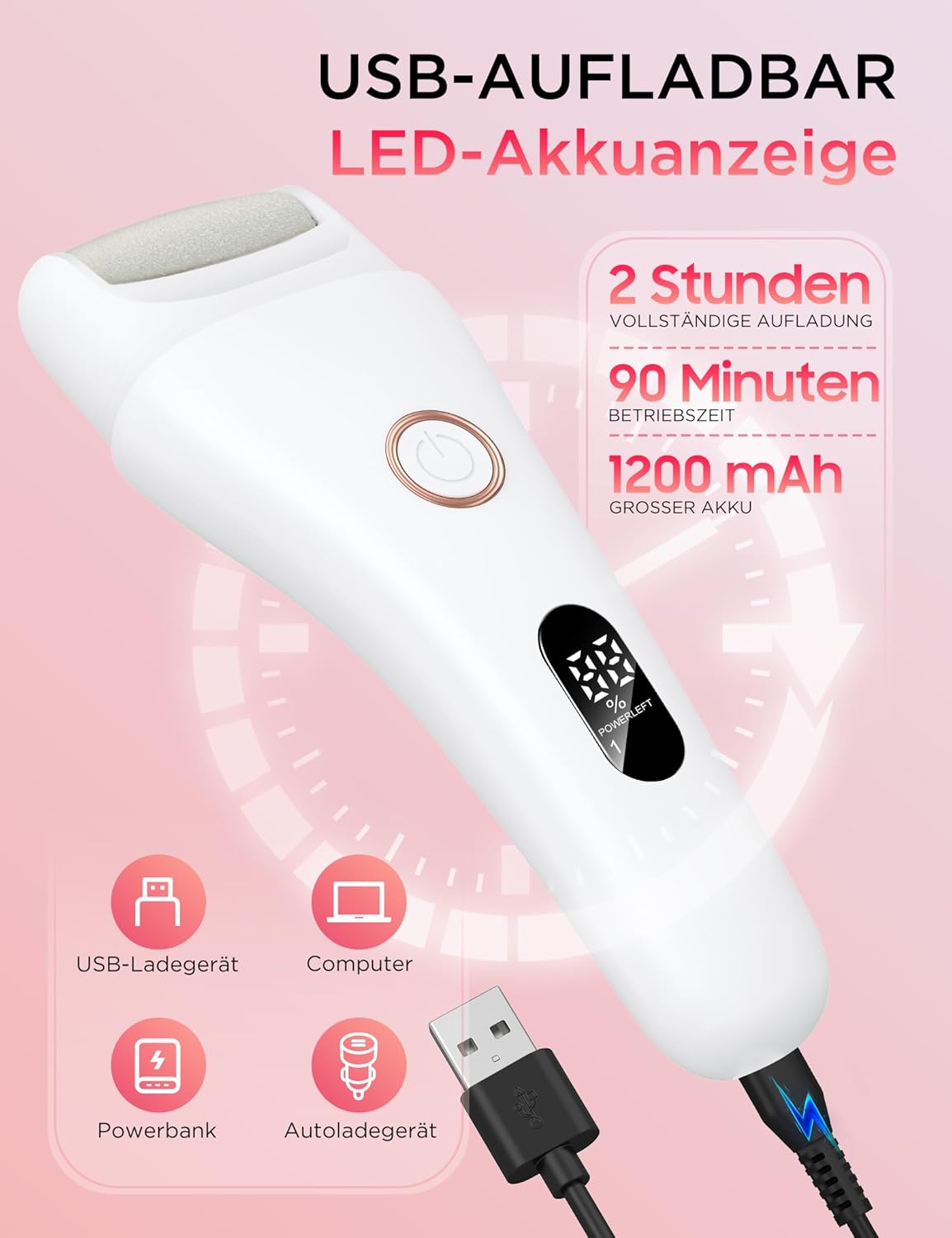 Detalle 2 de Elektrischer Hornhautentferner 90 Min 🦶