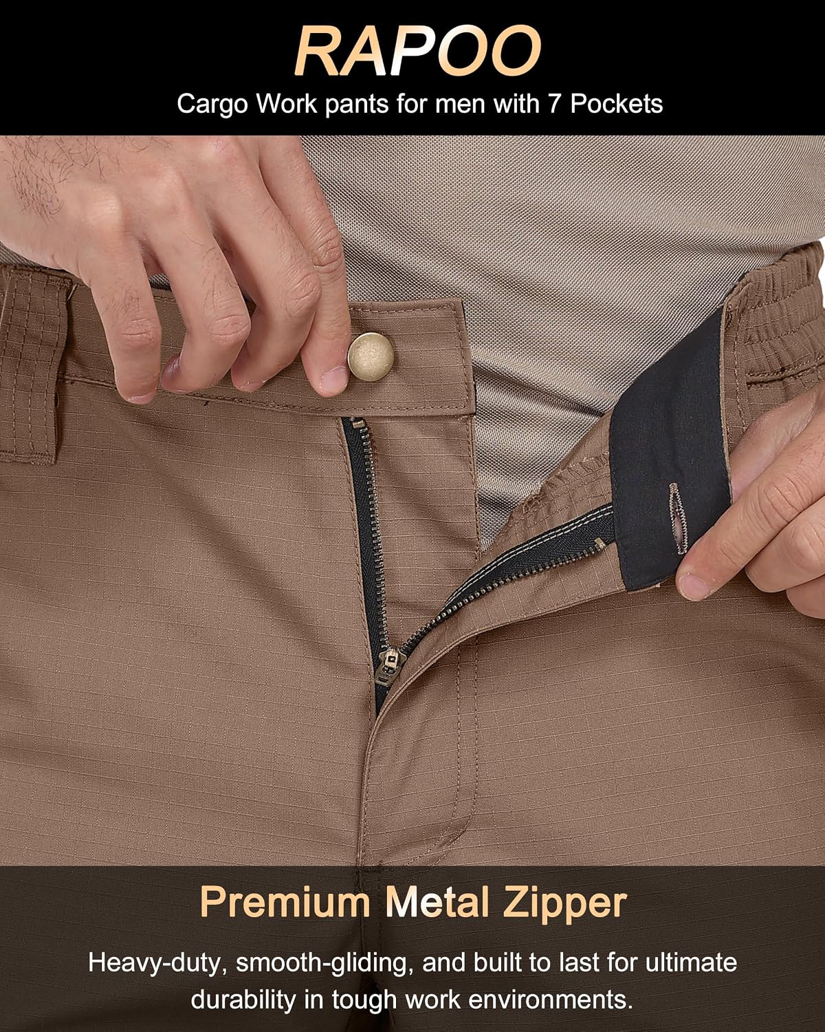 Detalle de Men’s Ripstop Cargo Pants (Water-Resistant, Breathable) with 7 Pockets