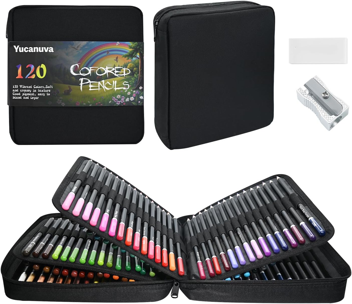 Detalle de Yucanuva 120 Oil-Based Colouring Pencils Set for Adults (Zipper Case, Sharpener & Eraser)