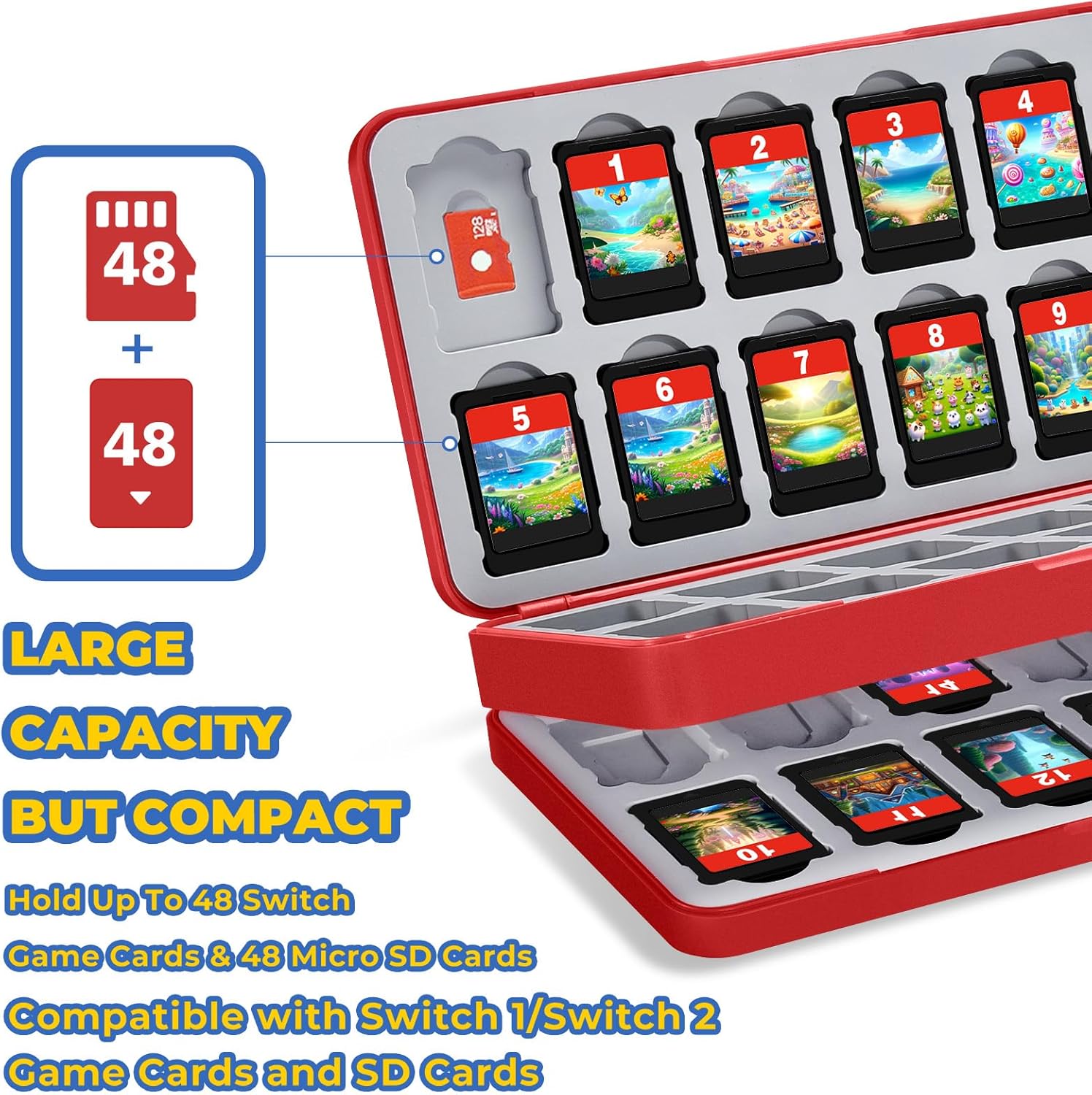 Thumbnail 1 de PALPOW Switch 2 Game Case: 48 Game Cards & Micro SD Storage in Red