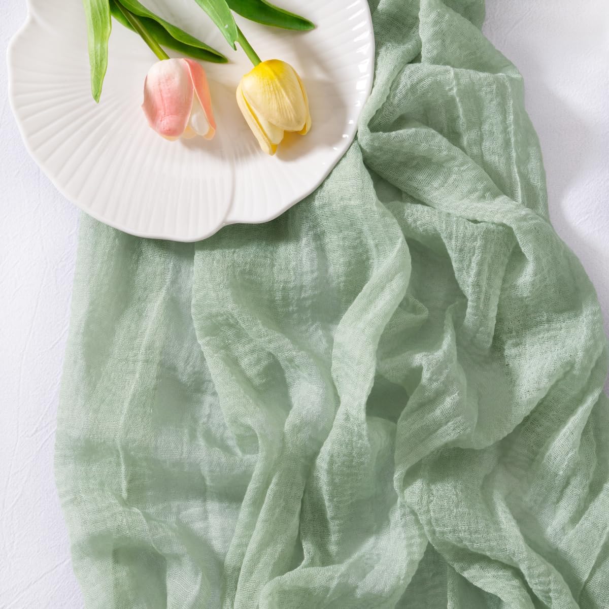 Thumbnail 2 de Socomi Sage Green Cheesecloth Table Runner 120in