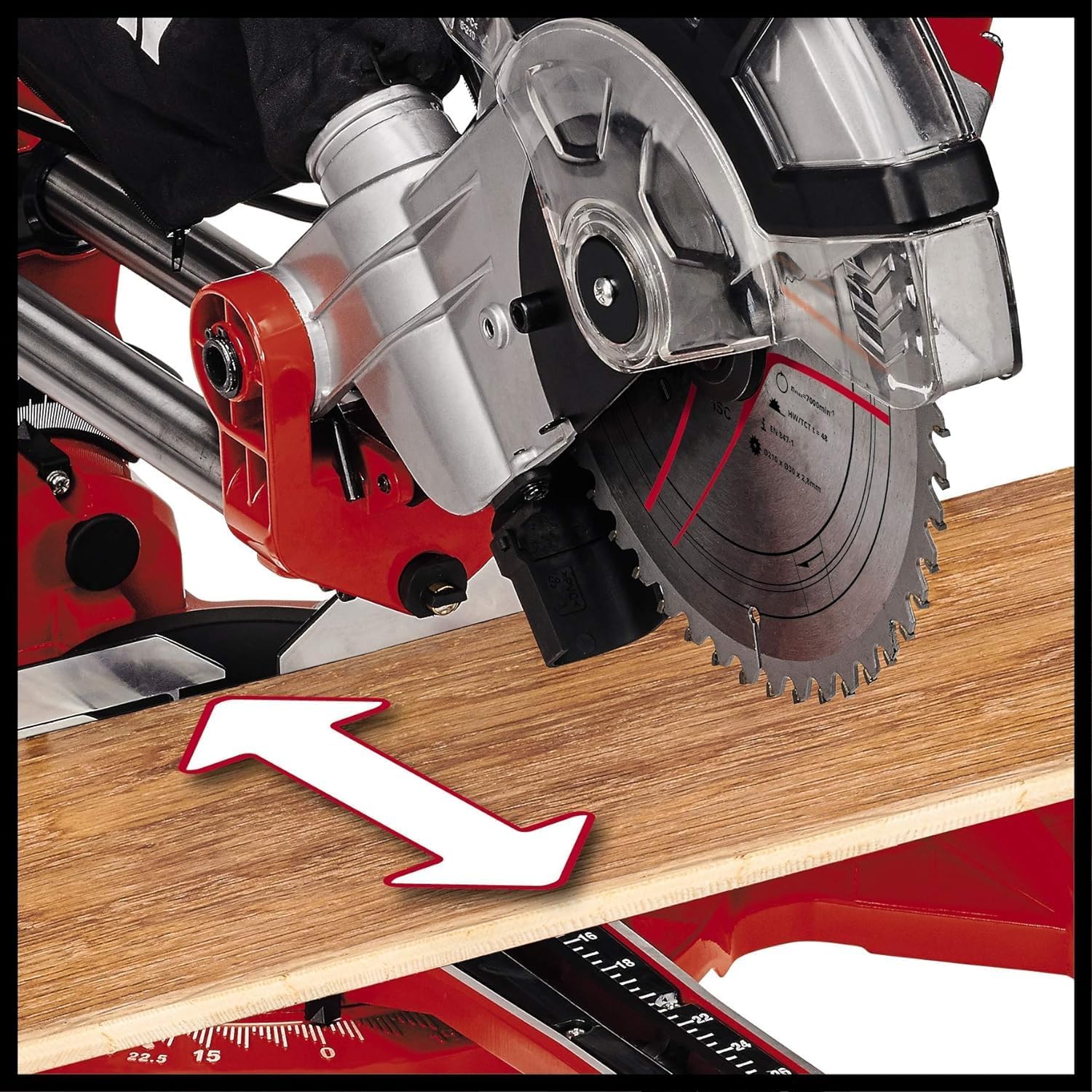Detalle 2 de Einhell Dual Bevel Sliding Mitre Saw 1800W (TC-SM 2131/1) with Laser, 45° Mitre, 47° Bevel