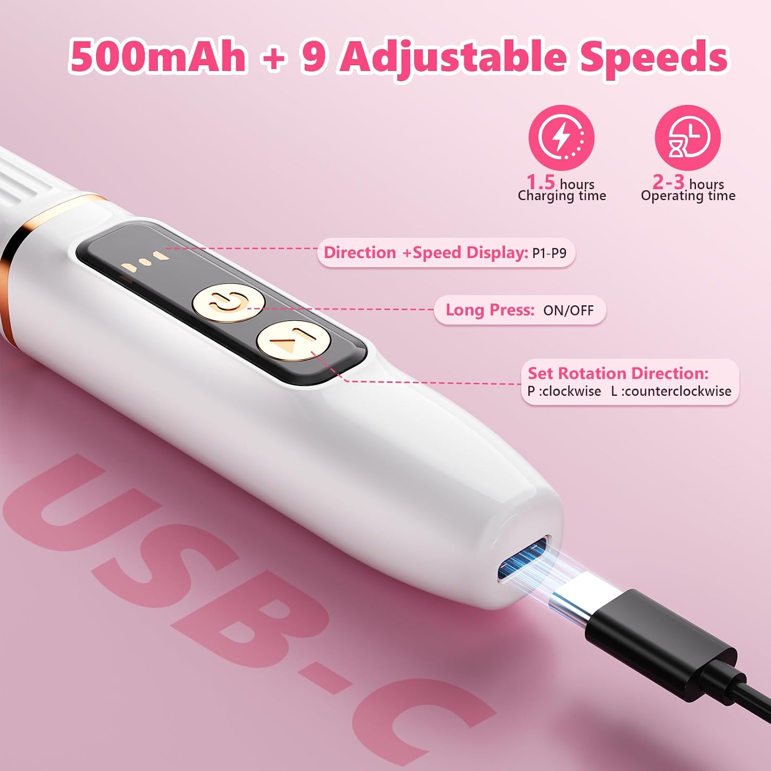 Detalle 2 de Buudala Ponceuse pour Ongles Professionnelle – 35000 RPM, Sans Fil, Kit 12-en-1