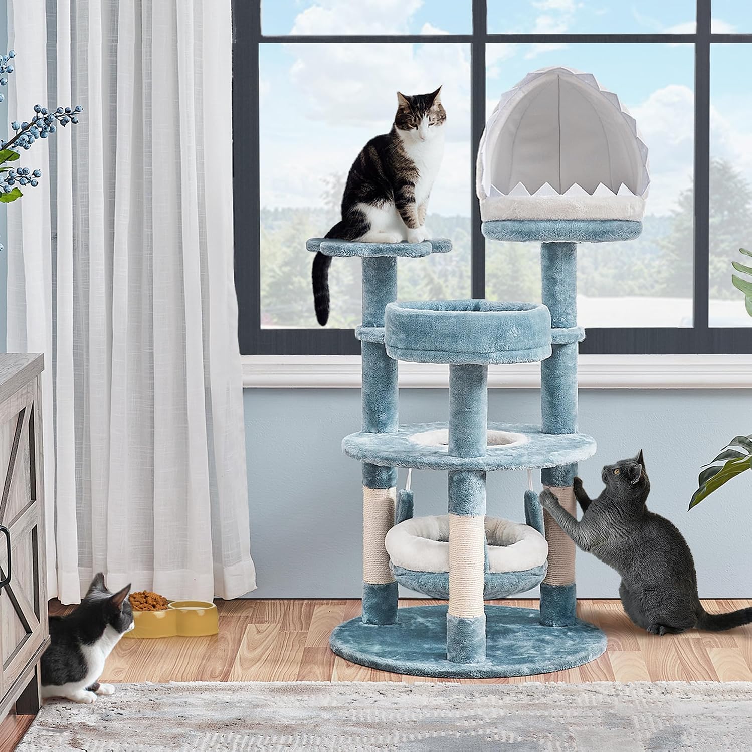 Detalle 2 de Yaheetech Katzenkratzbaum 115 cm blau-weiß