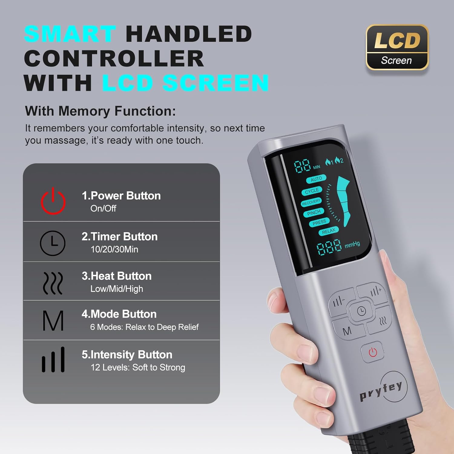 Detalle 2 de MZCNU Leg Compression Massager with Heated Knee: 6 Modes, 12 Intensities, 6 Heating Zones