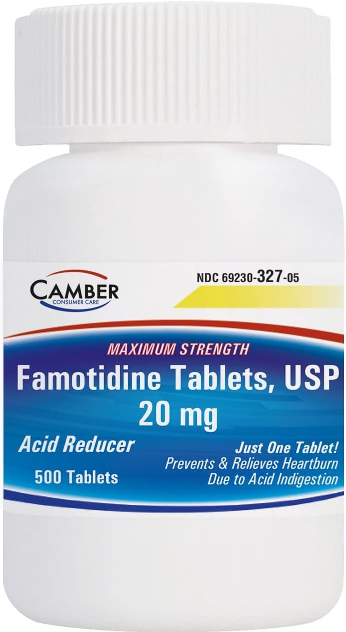 Detalle de Camber Famotidine 20 mg Tablets, 500 Count Acid Reducer