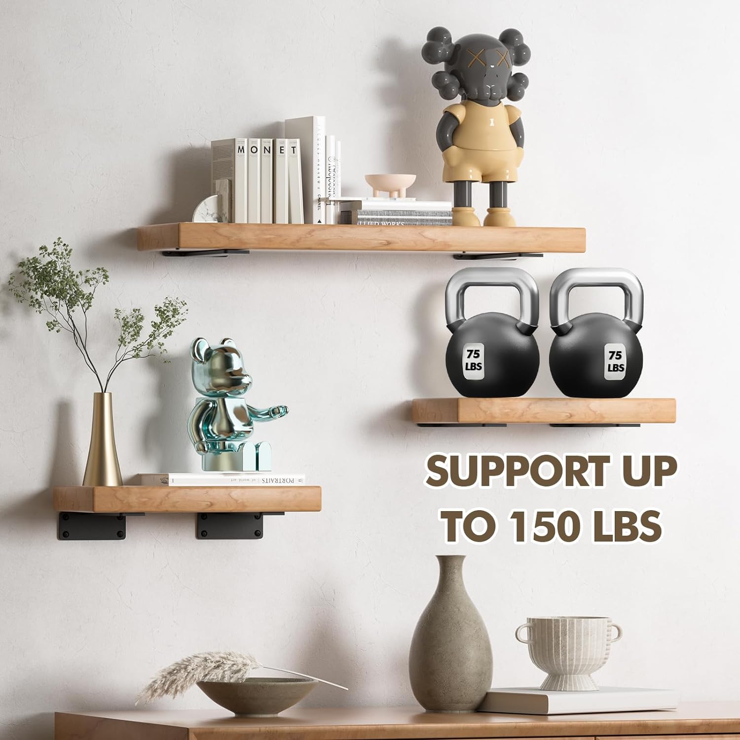 Detalle 2 de Lot de 6 supports d'étagère rustiques noirs, 30,5 cm ⚙