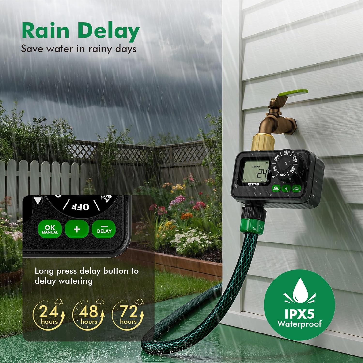 Thumbnail 4 de RESTMO Sprinkler Timer for Outdoor Hose Faucet with Brass Inlet – 11h59m Programmable Watering