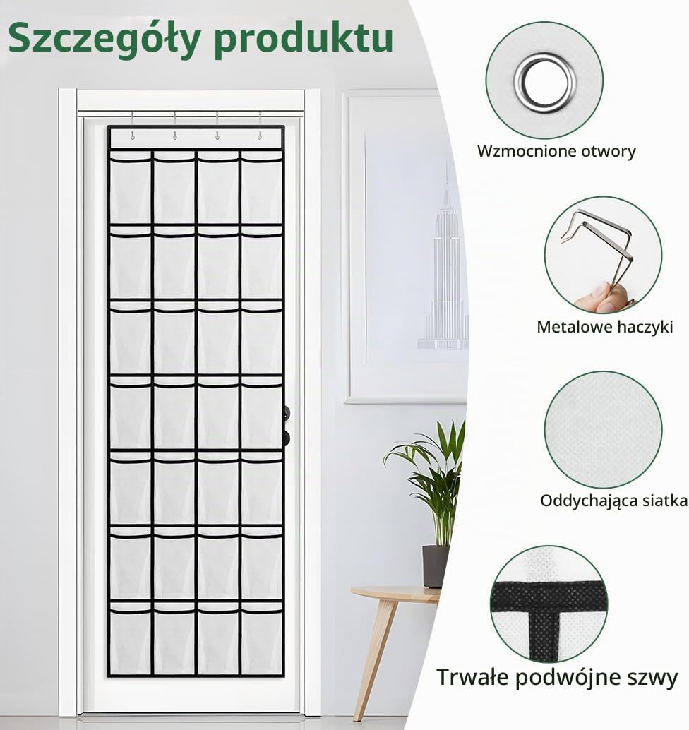 Detalle de AUAUY organizer na buty za drzwi, 28 kieszeni siatkowych i 4 haczyki