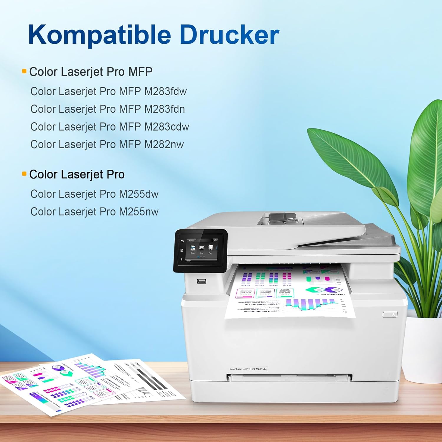Detalle de 207A Toner 4er-Set mit Chip kompatibel für HP (schwarz, cyan, gelb, magenta) für Color LaserJet Pro M283/M282/M255