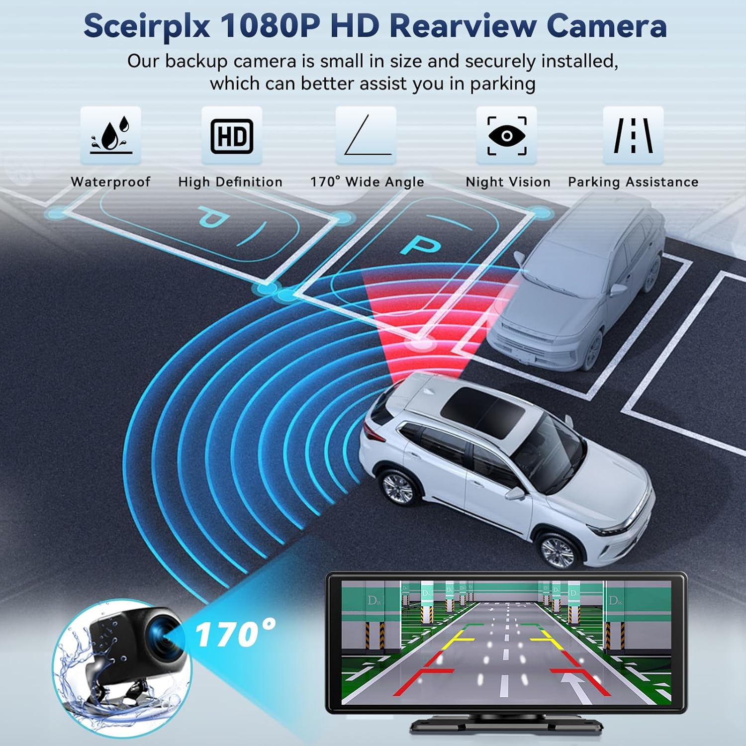 Detalle de Écran Carplay sans Fil 10,26" pour Apple CarPlay & Android Auto – Caméra de Recul 1080P et GPS