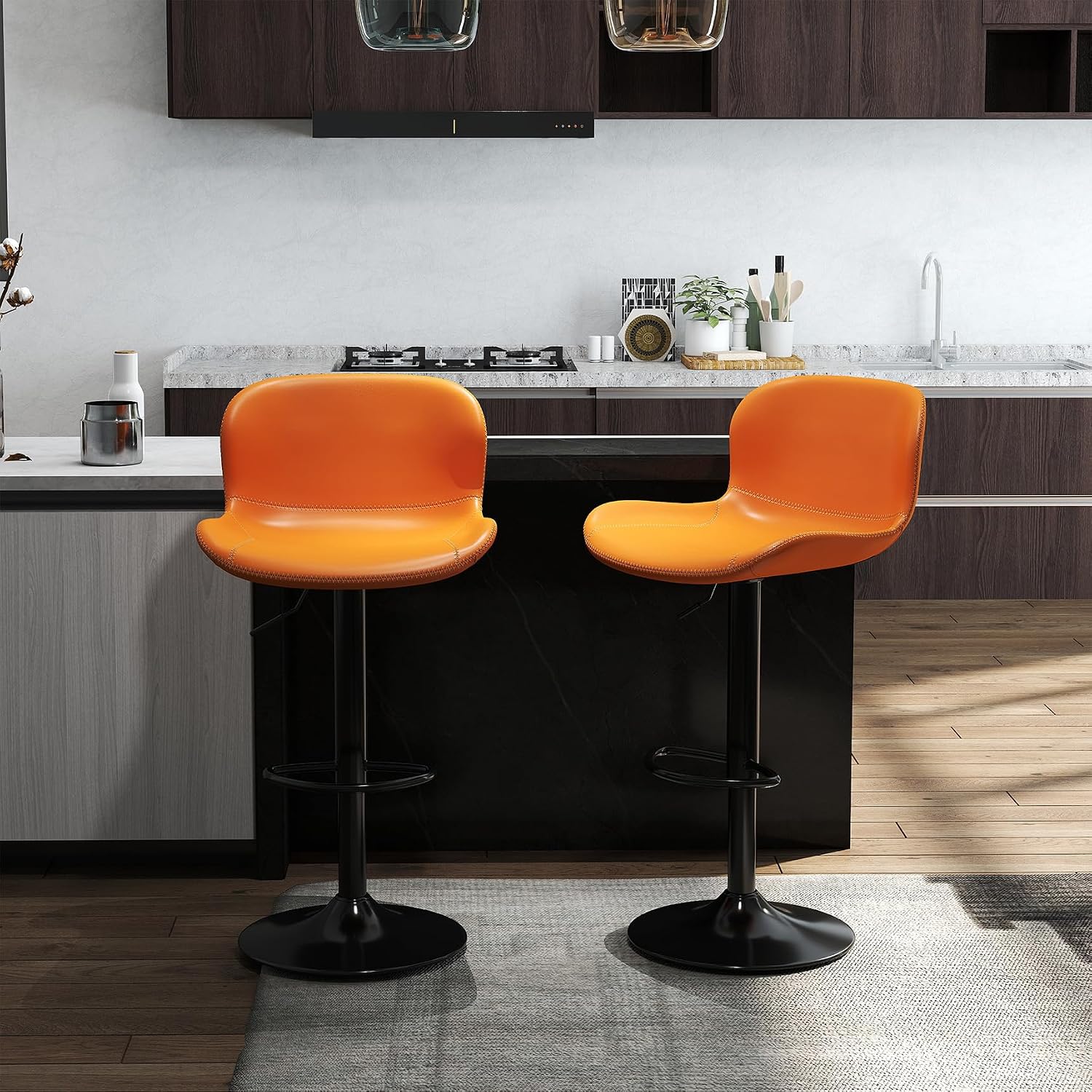 Detalle de Youhauchair YC-8010OR-2PC-EU Bar Stools, Set of 2, Orange PU Leather