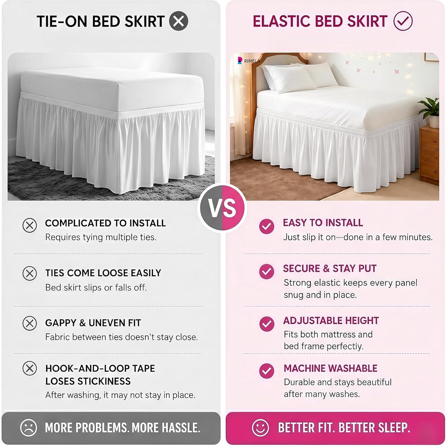 Detalle de RIMELA Twin XL Dorm Bed Skirt with 36-Inch Drop – Easy Wrap-Around Elastic Dust Ruffle in Warm White