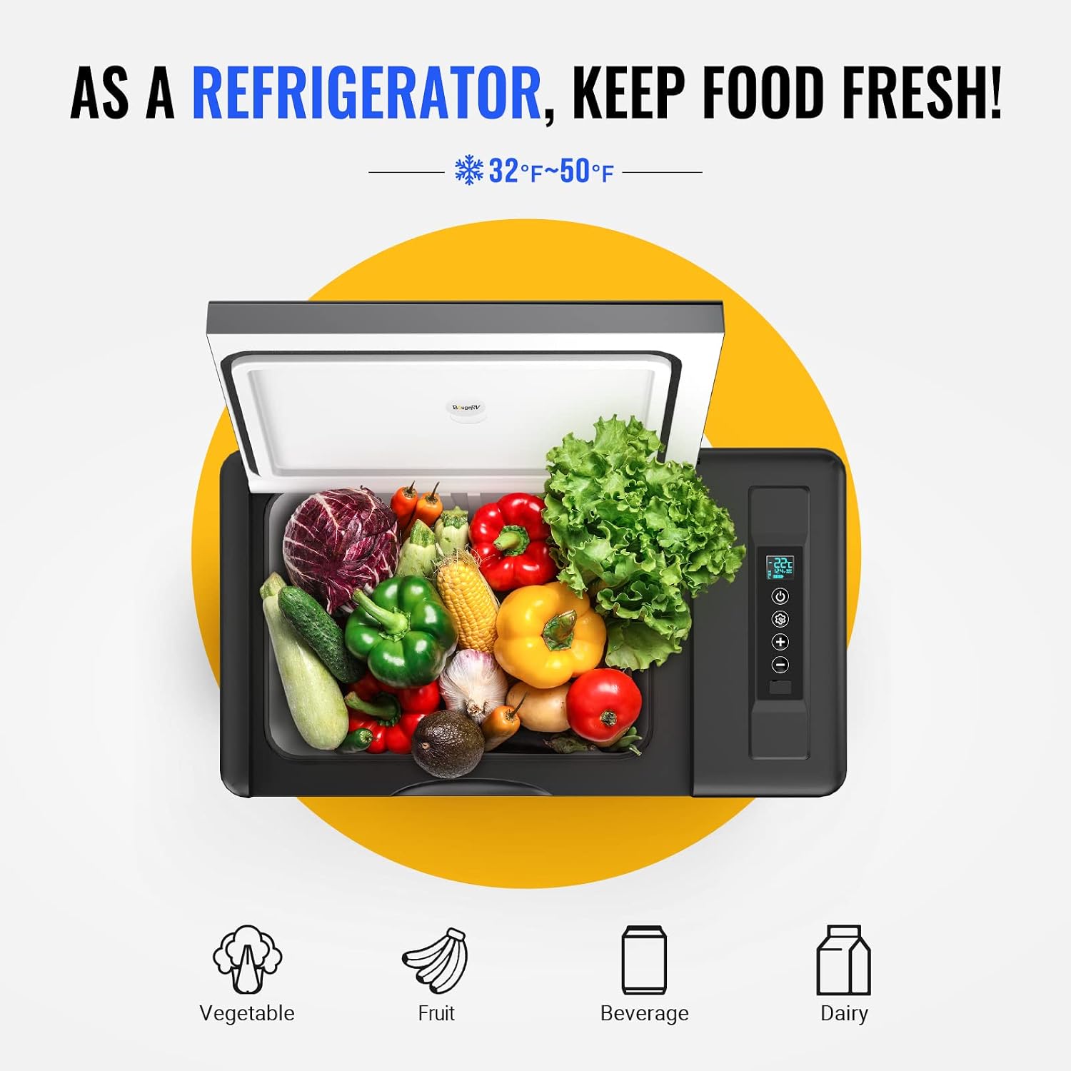 Detalle de BougeRV CR22 23-Quart Portable Refrigerator/Freezer, 12/24V DC and 110V AC