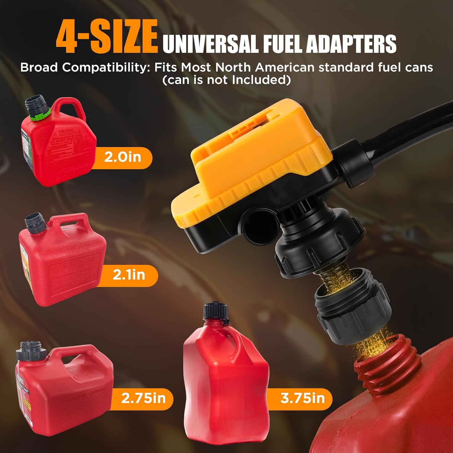 Detalle de DEMAKIMI 4.5 GPM Cordless Fuel Transfer Pump with 51" PVC Hose, 4 Adapters, Auto-Stop & Battery Compatibility (Bare Tool)