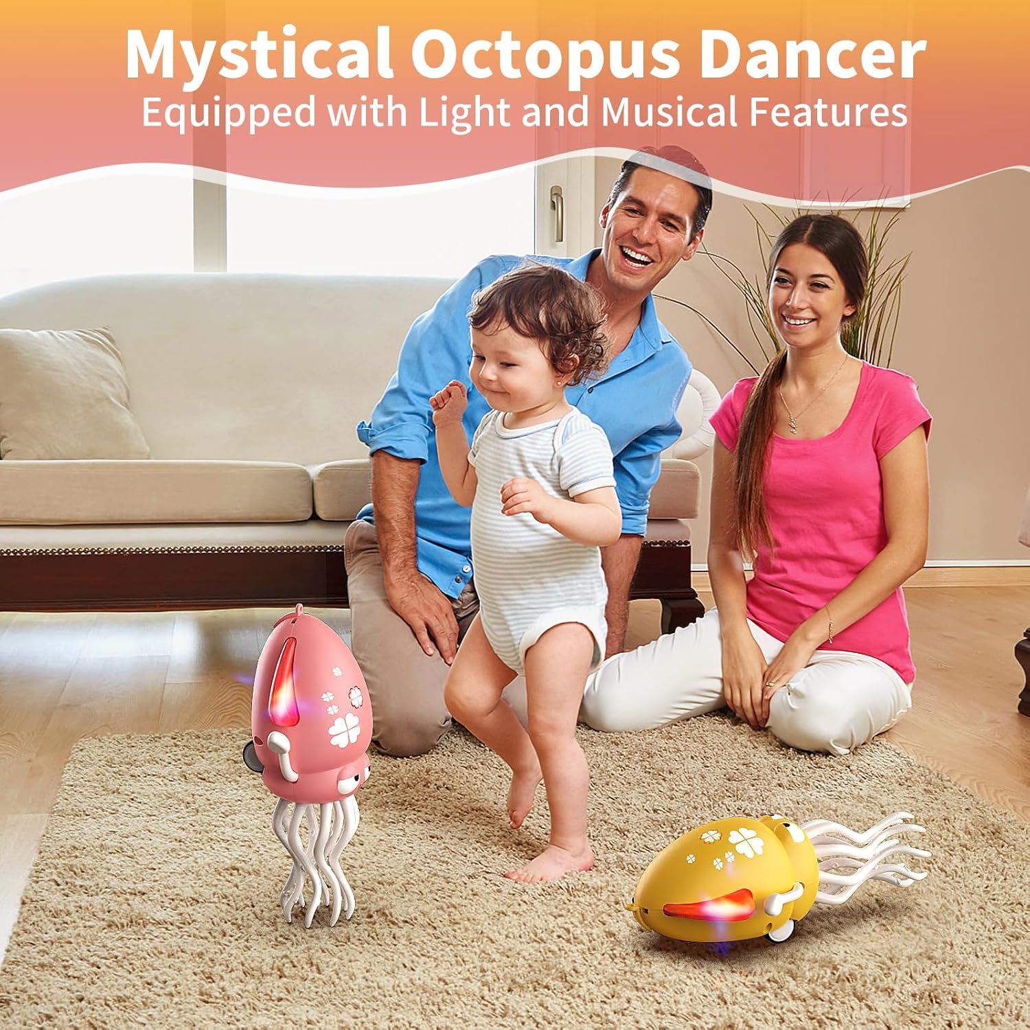Detalle de SWTOIPIG Jouet interactif pieuvre – danse lumineuse, musique et évitement d’obstacles
