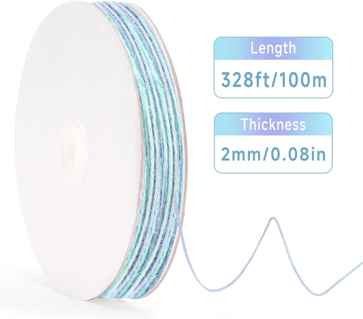 Thumbnail 1 de G2PLUS 2MM Gradient Colour Jute Twine (100M) – Mint Green Natural Crafting String