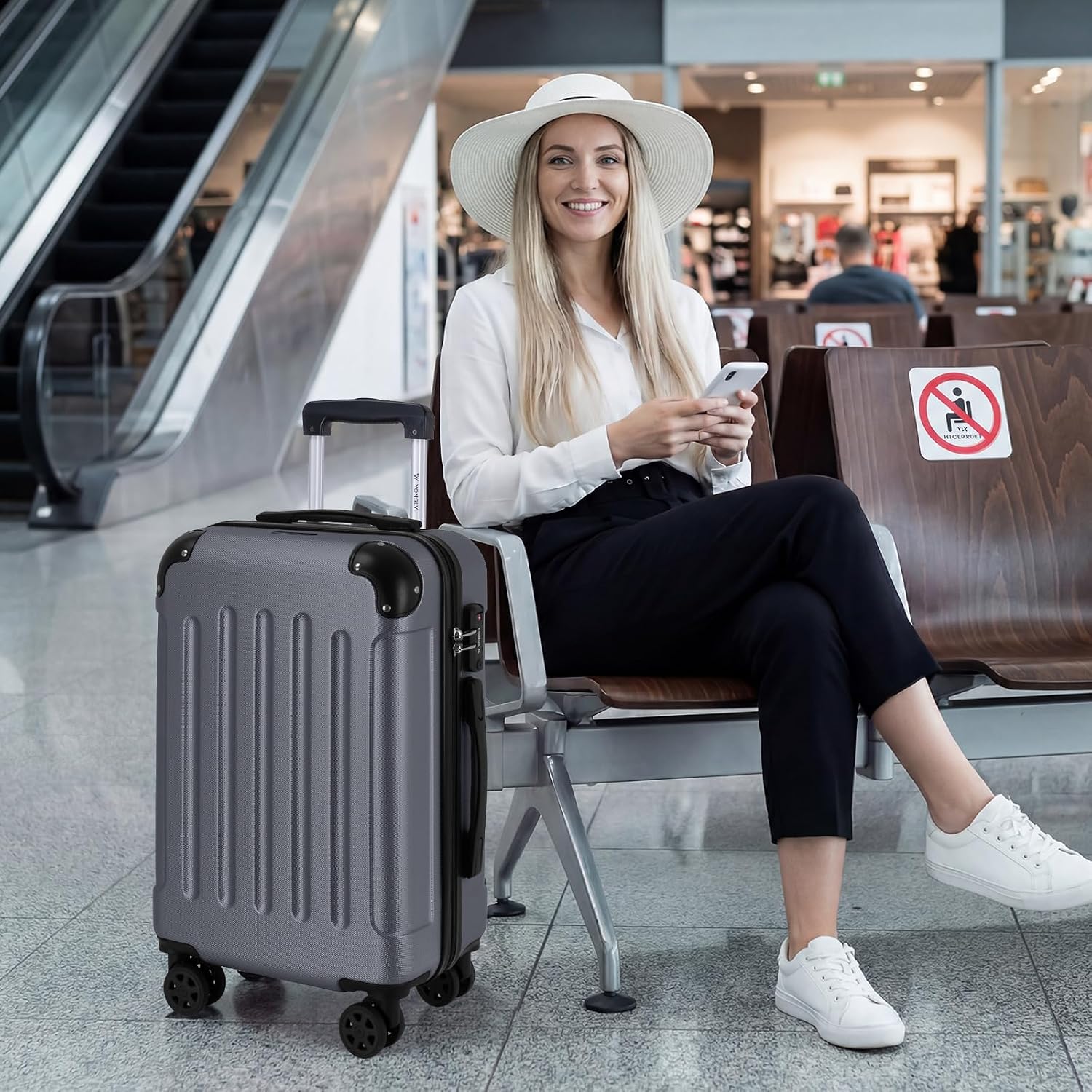 Thumbnail 1 de YONSLY Gepäckkoffer mit TSA-Schloss, YKK-Reißverschluss und 360°-Lenkrollen – Hartschalen-Trolley Grau (Handgepäck)