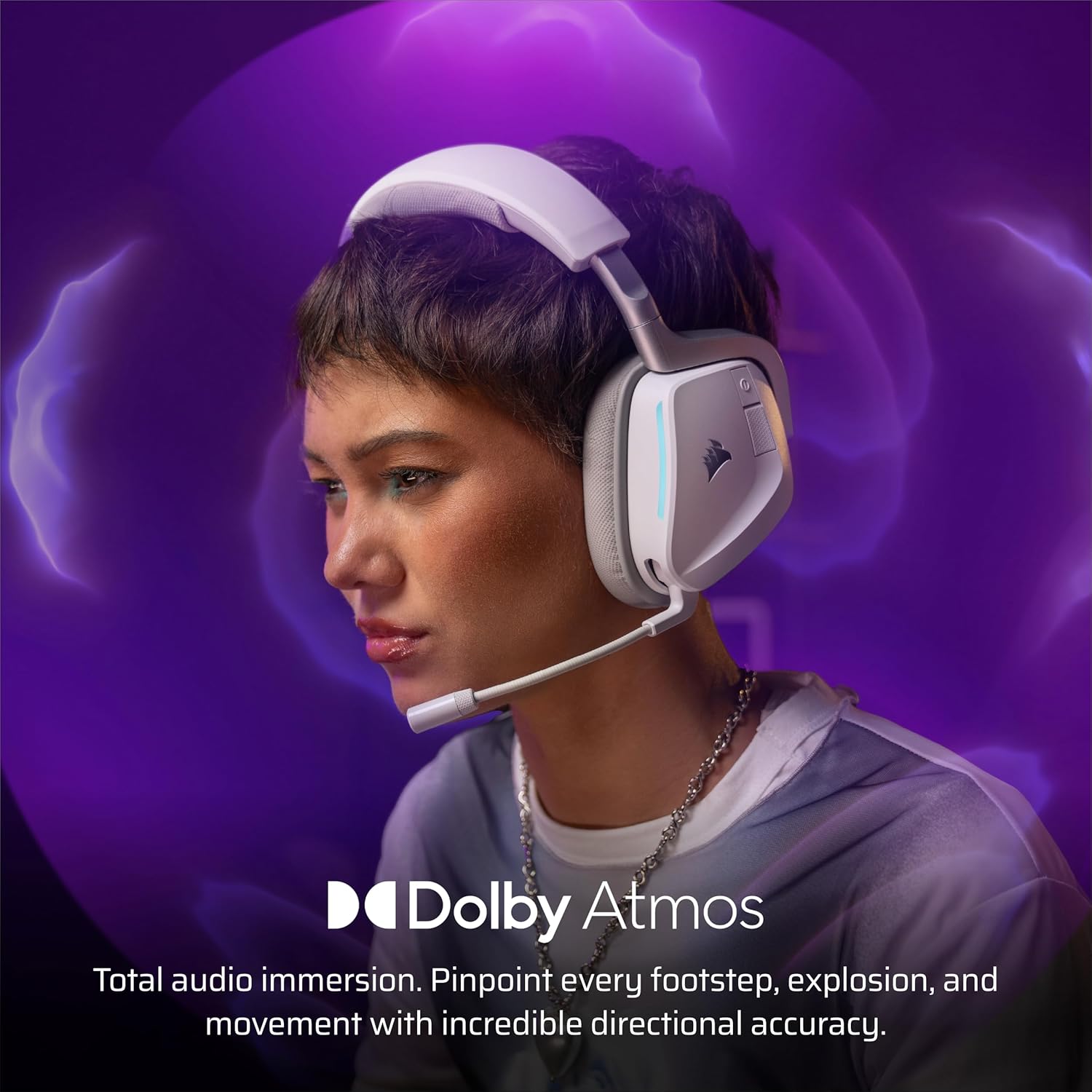Detalle de Corsair Void v2 Wireless Gaming-Headset mit Bluetooth, Dolby Atmos und bis zu 70 Stunden Akkulaufzeit – Weiß