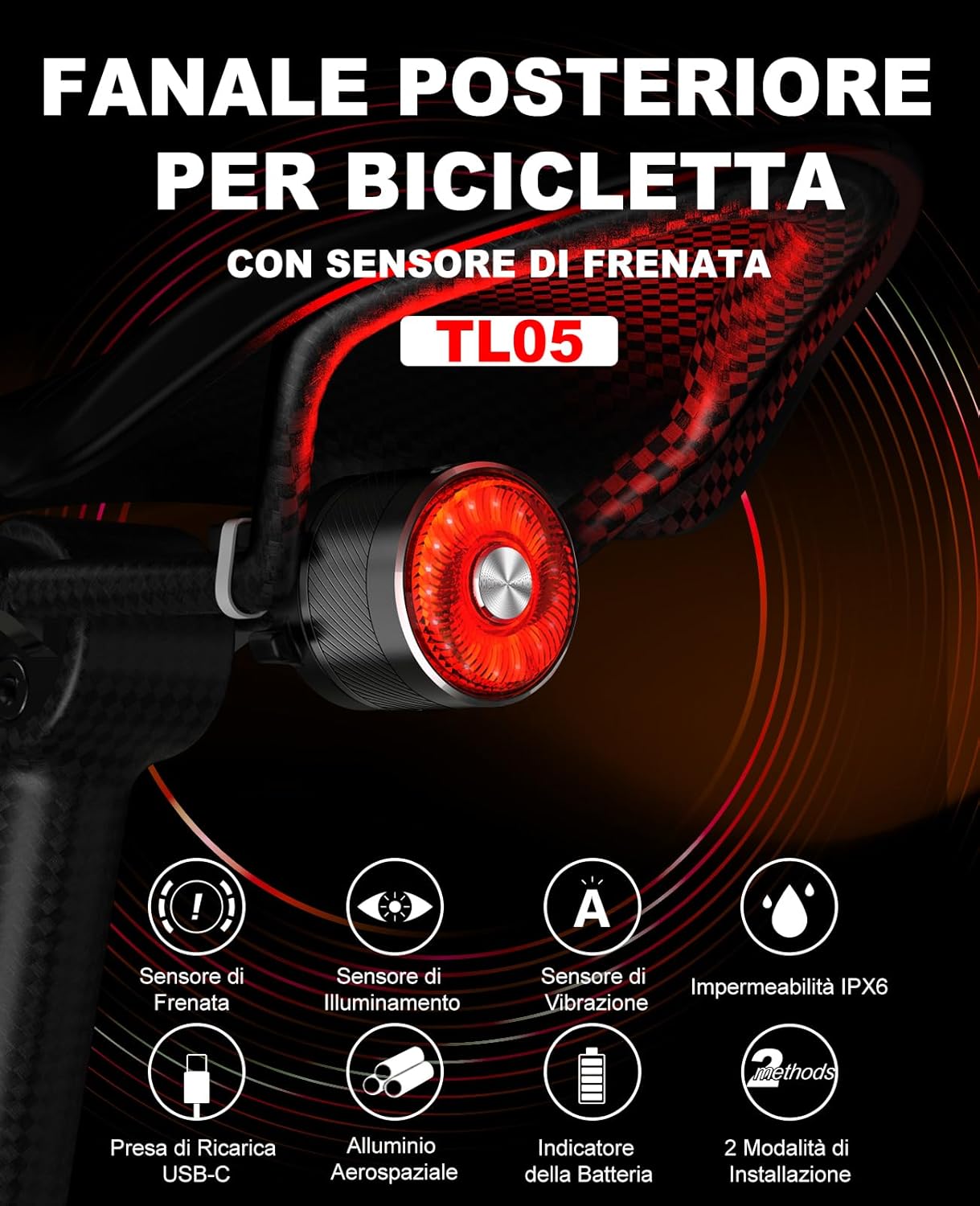 Detalle 2 de TOWILD TL05 Fanale posteriore USB‑C 40h