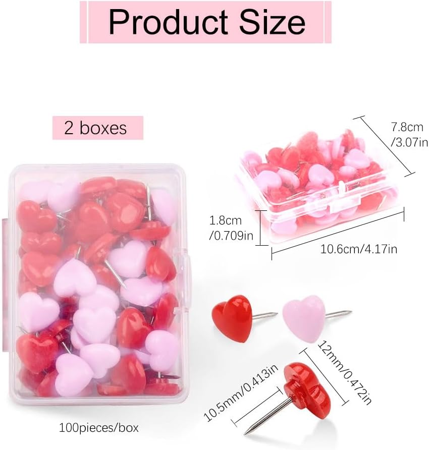 Detalle de 200 Pcs Heart-Shaped Drawing Push Pins for Notice Boards