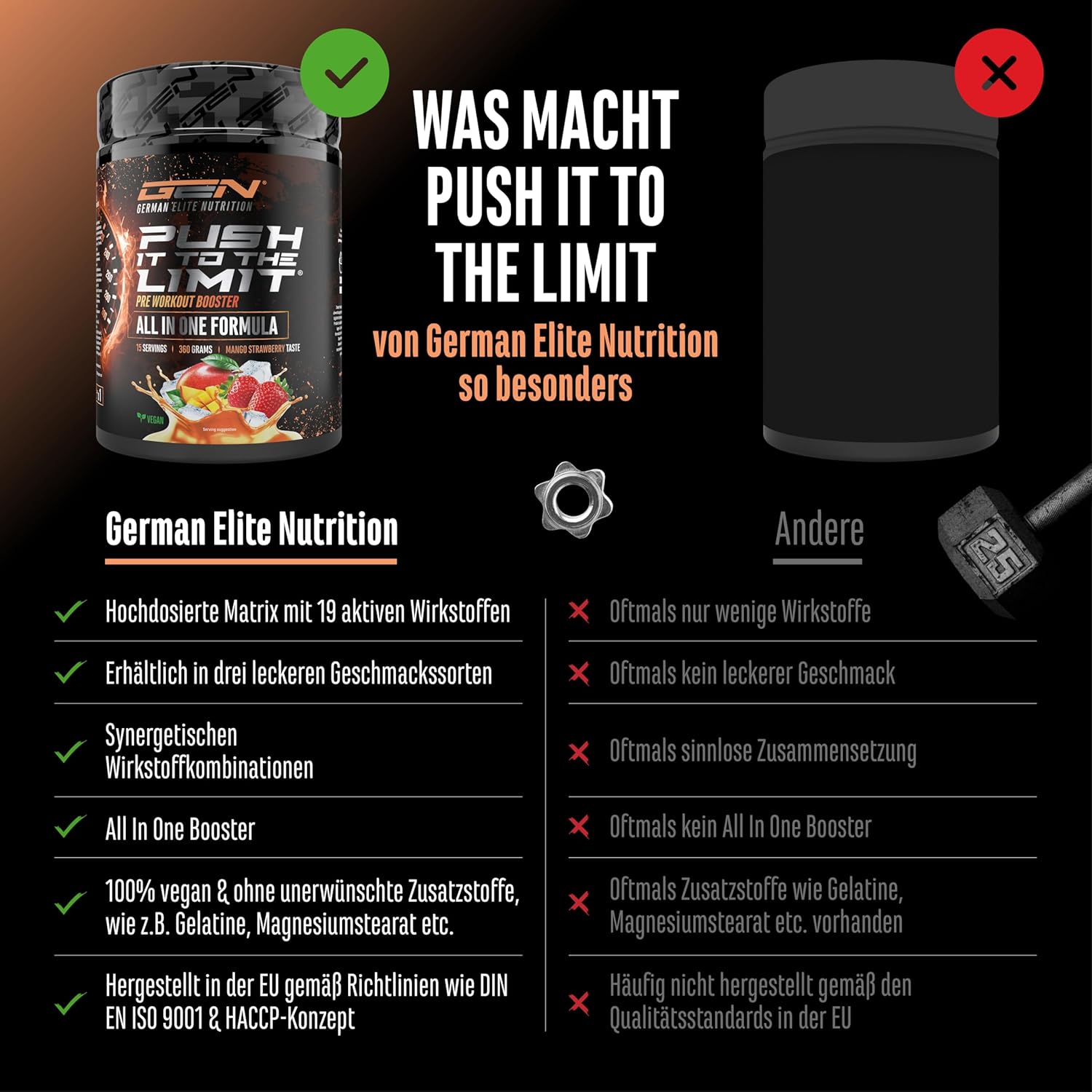 Thumbnail 3 de Push it to the Limit Pre Workout (360 g) mit L-Arginin, Citrullin, Theanin, Rhodiola & Koffein – Mango Strawberry