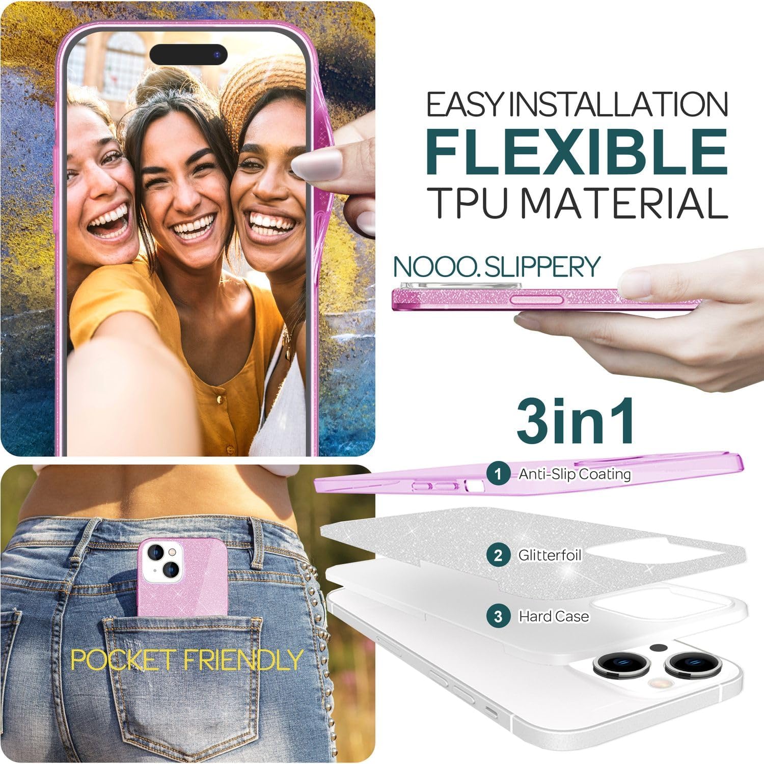 Thumbnail 5 de NALIA Glitzerhülle iPhone 15 Plus SHINEPOP