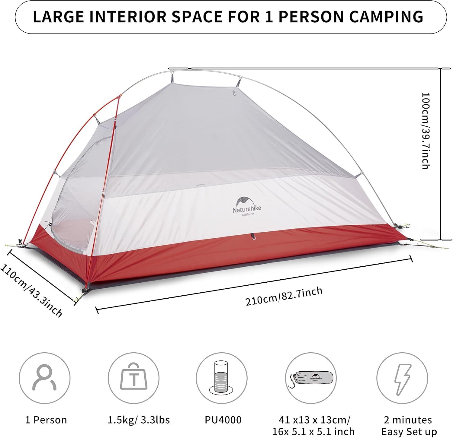 Detalle 2 de Naturehike Cloud up Pro/Base/UL Zelt 1 Person – Leichtes Kuppelzelt für Outdoor-Reisen