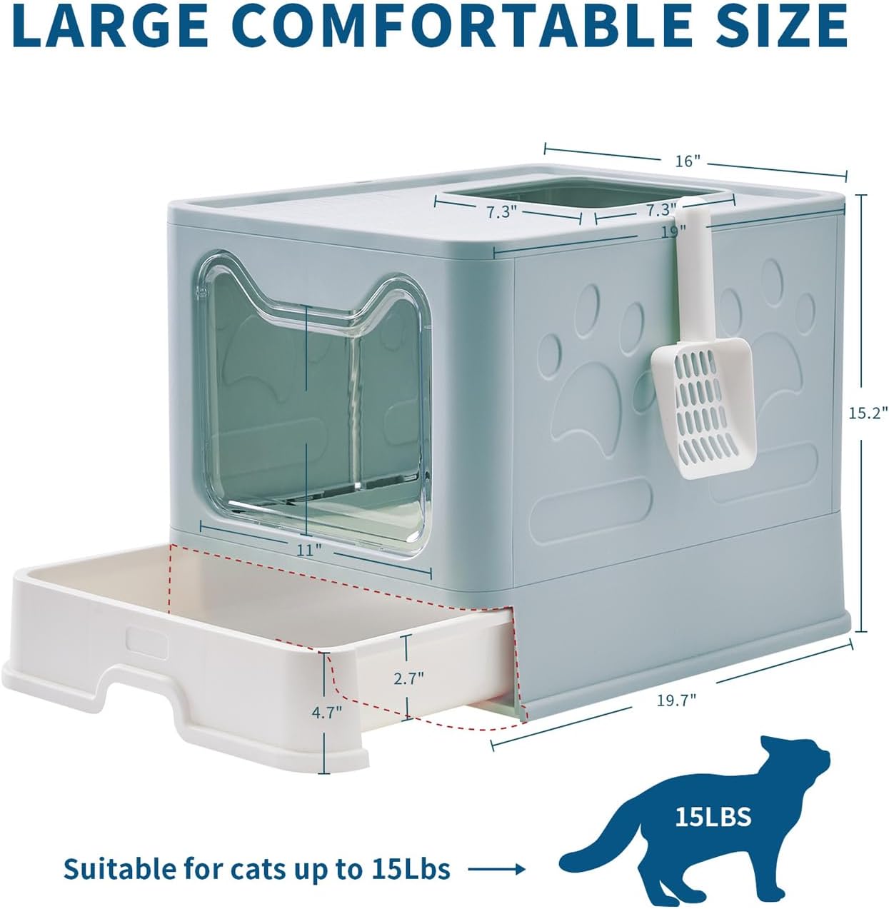 Detalle 2 de Medario 01litterbox Covered Cat Litter Box, Blue, with Pull-Out Tray and Mat