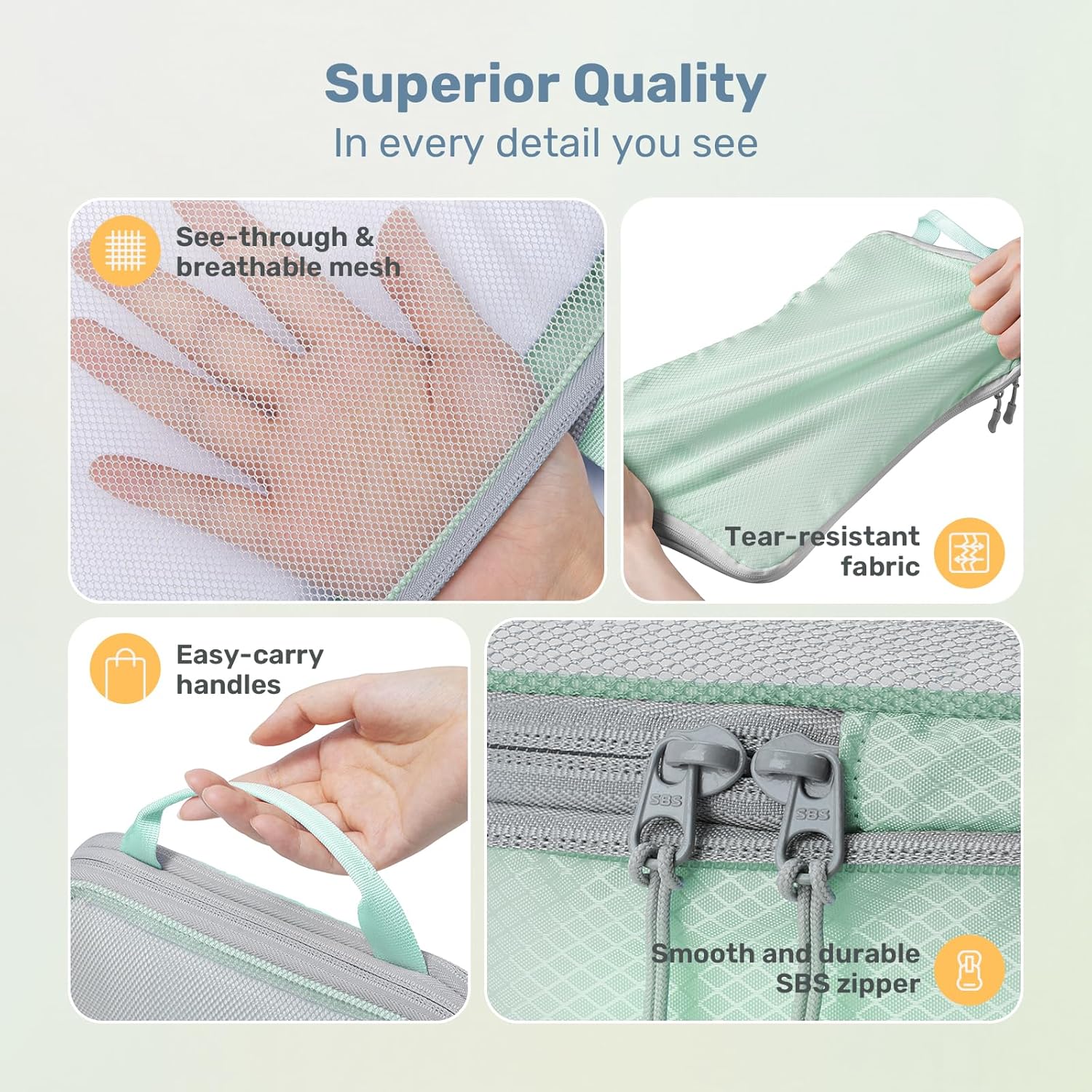 Thumbnail 6 de Compression Packing Cubes for Suitcases – Ultralight 8 Set (Water-Repellent, Expandable), Mint green