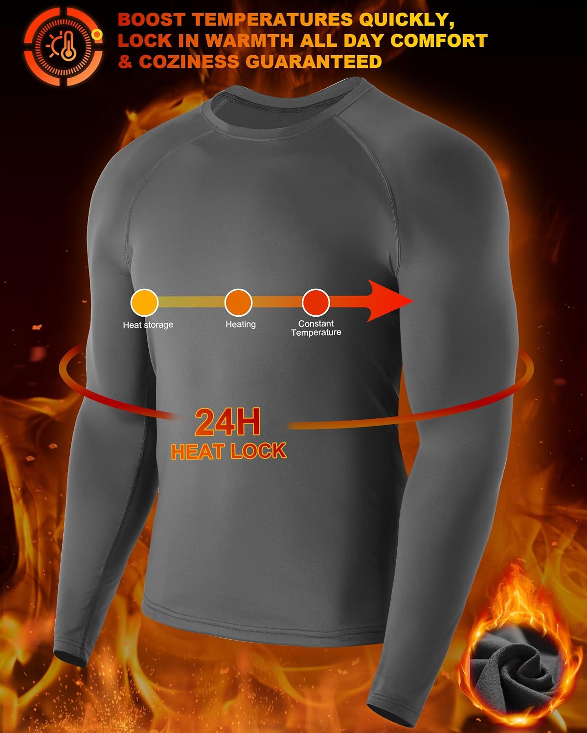 Detalle 1 de Men's Thermal Compression Shirt, Fleece-Lined