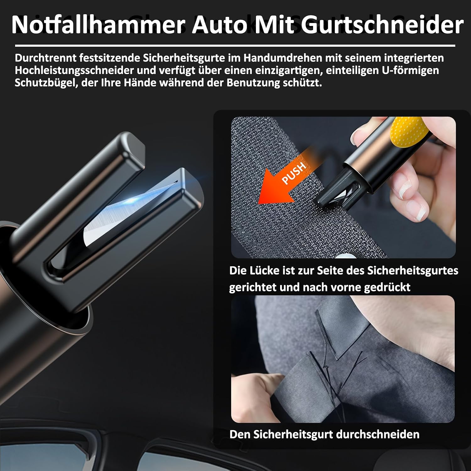 Detalle de Smosun Sicherheitshammer mit Gurtschneider und Notfallhammer für PKW/LKW (mit Testglas-Zerstör-Funktion)