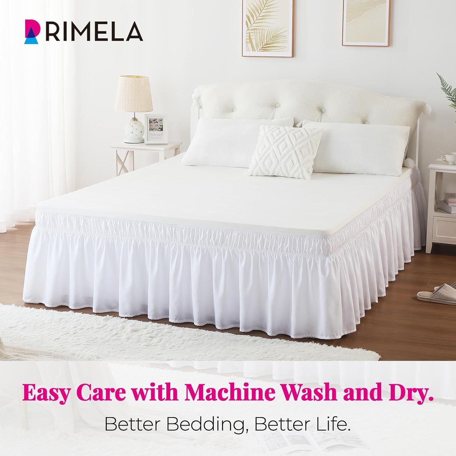 Thumbnail 4 de RIMELA White Bed Skirt King Size 18 Inch Drop — Elastic Bed Skirting for Under-Bed Coverage