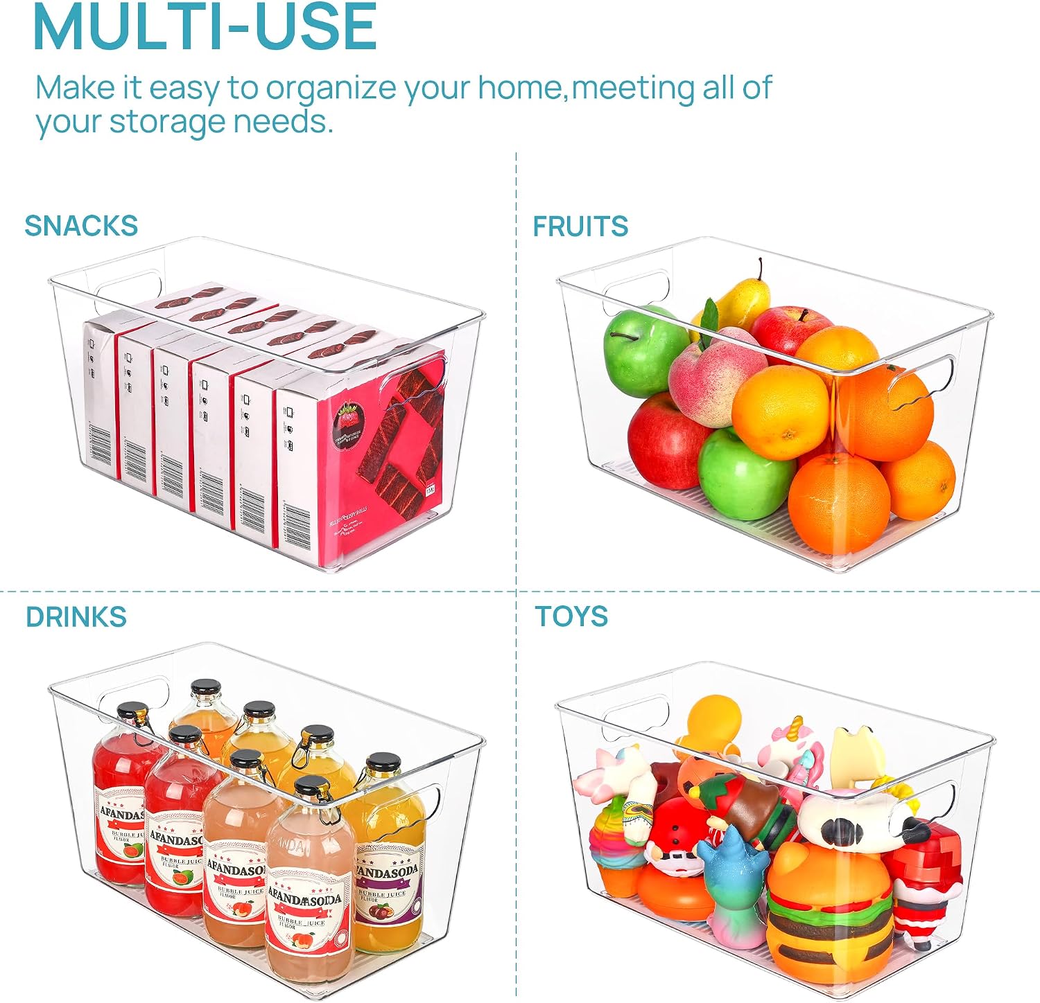 Thumbnail 4 de Vtopmart 6 Clear Plastic Storage Bins (XL) with Handles for Fridge, Pantry & Cupboards